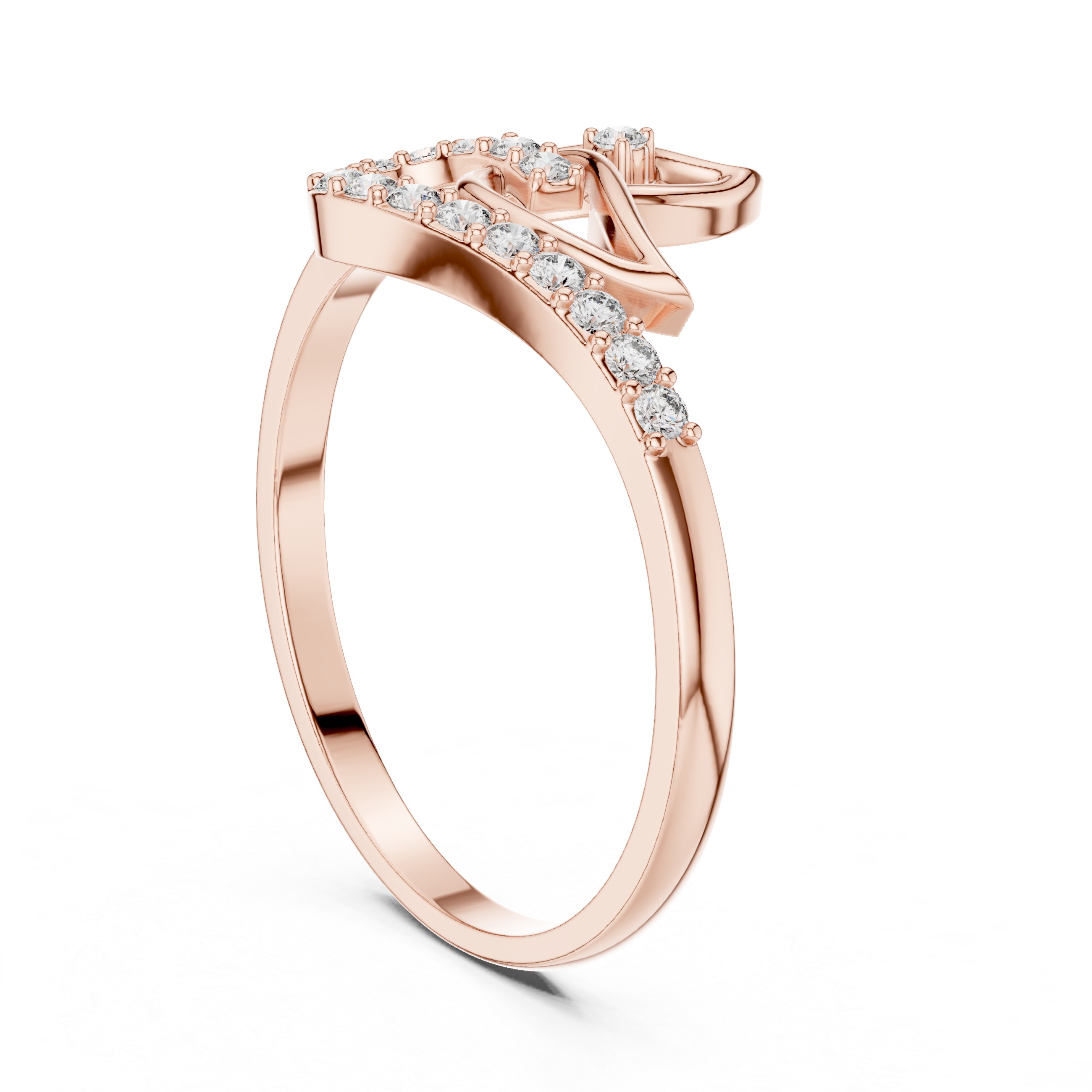 Rose Gold Leaf Curve Ring with Lab Grown Diamonds – By Kiashaa Jewellery