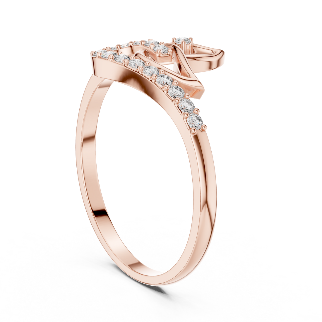 Rose Gold Leaf Curve Ring with Lab Grown Diamonds – By Kiashaa Jewellery