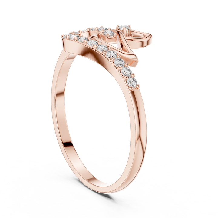 Rose Gold Leaf Curve Ring with Lab Grown Diamonds – By Kiashaa Jewellery
