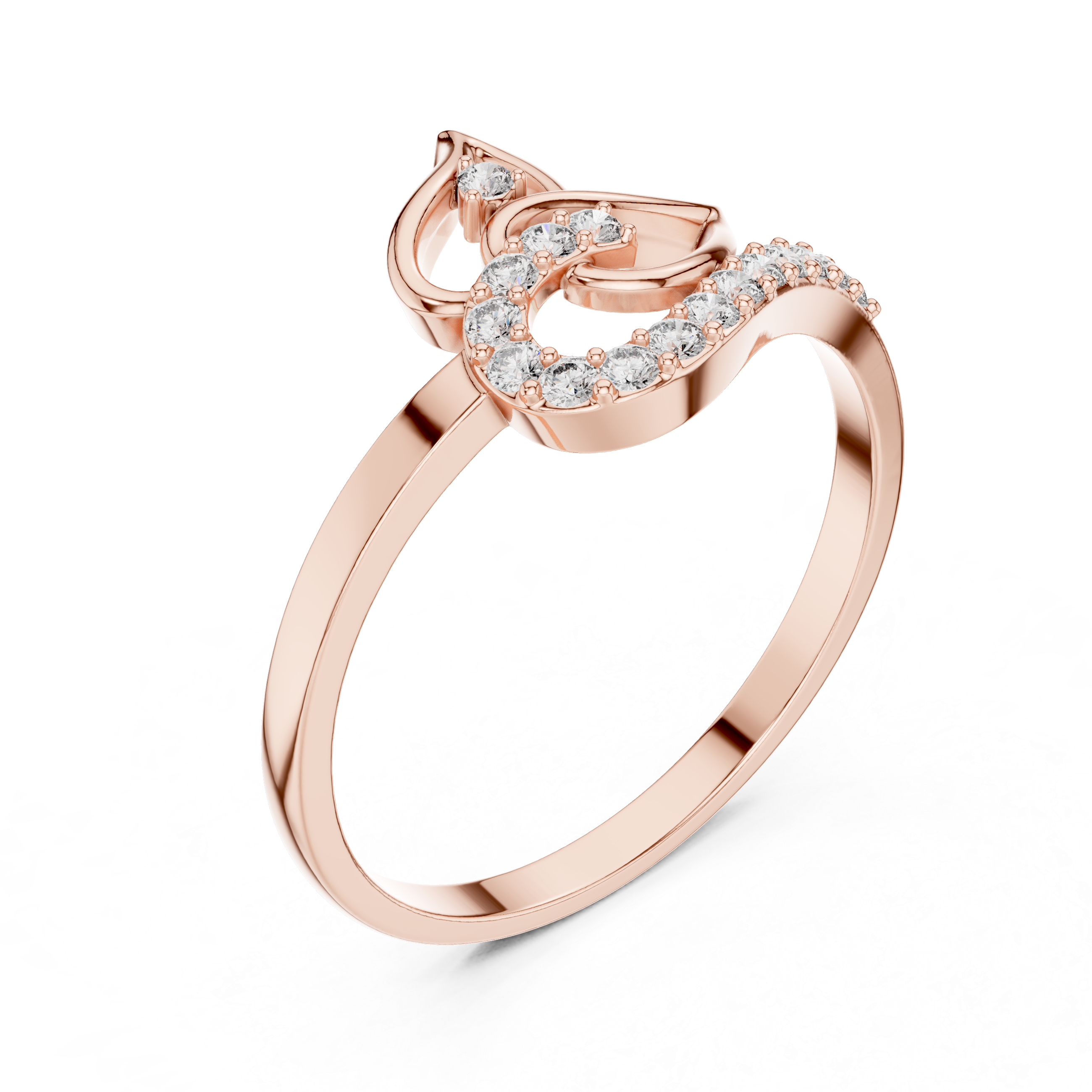 Rose Gold Leaf Curve Ring with Lab Grown Diamonds – By Kiashaa Jewellery