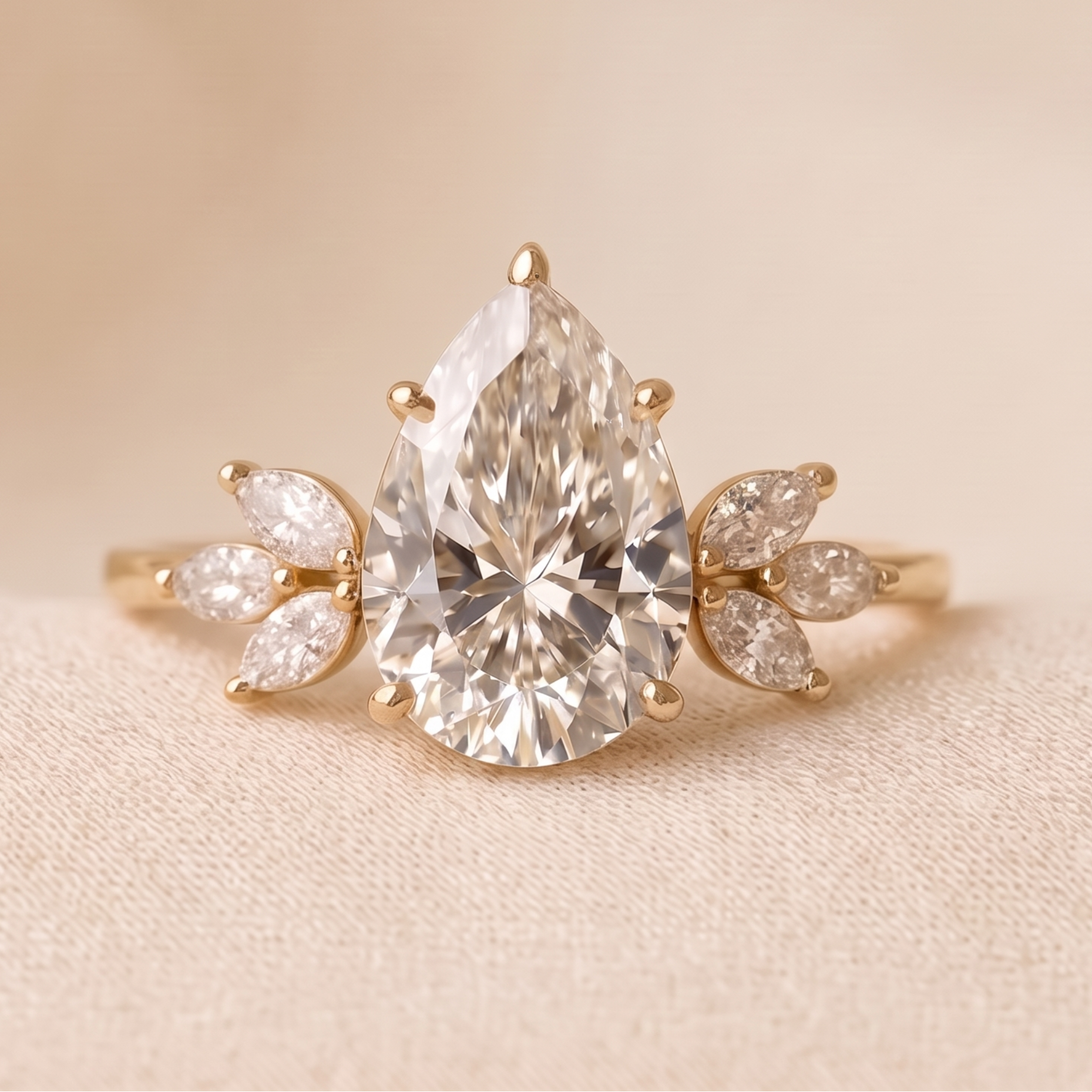 1.56 CT pear and marquise diamond engagement ring in yellow gold