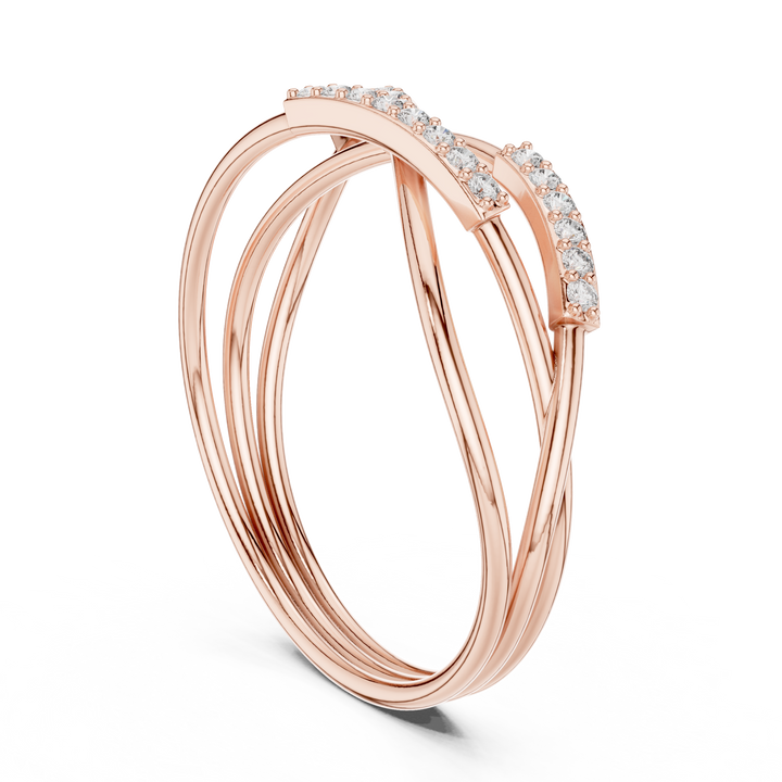 Rose Gold Criss-Cross Diamond Ring – Elegant Multi-Band Design