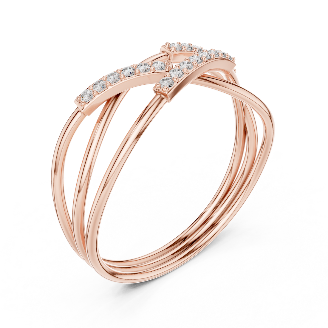 Rose Gold Criss-Cross Diamond Ring – Elegant Multi-Band Design
