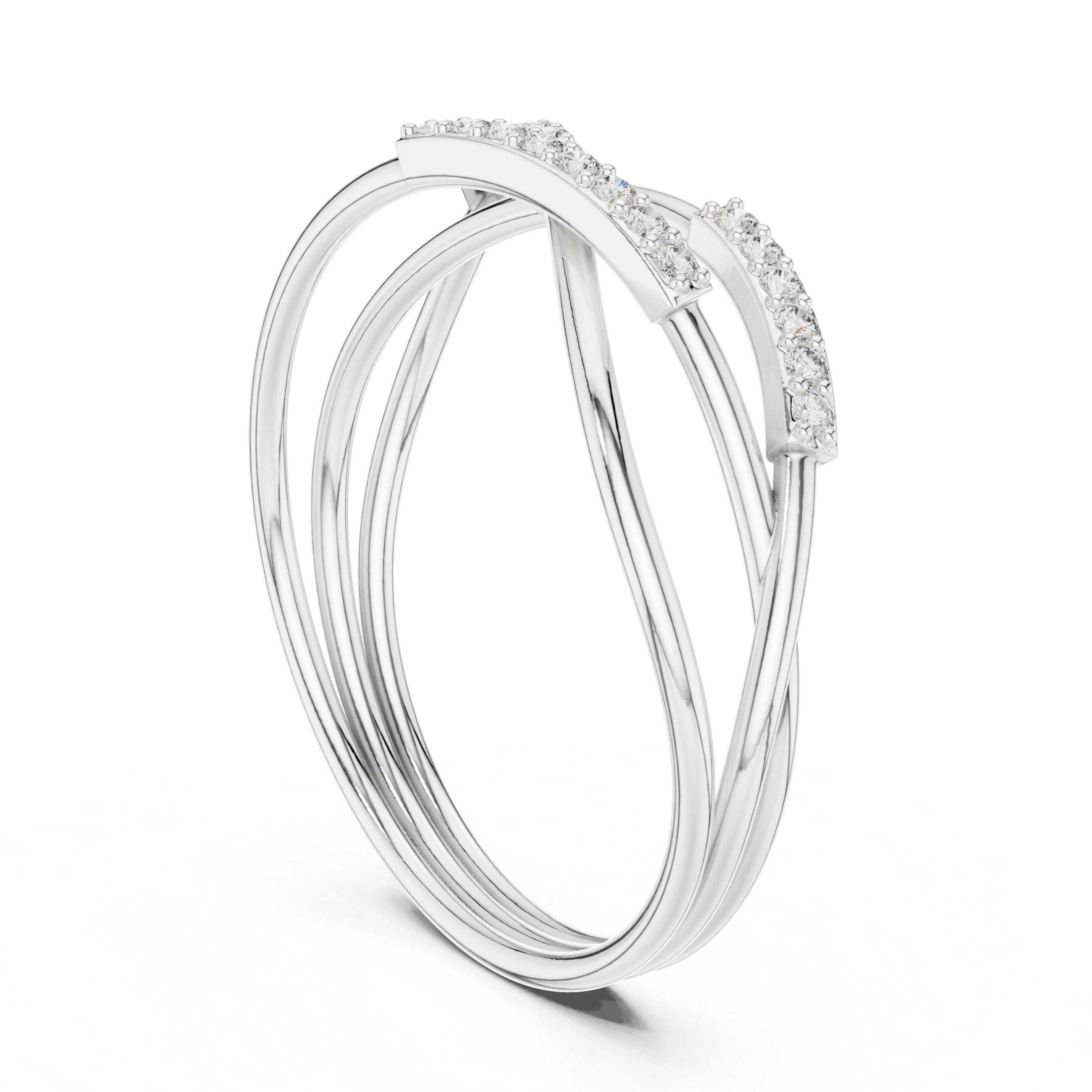 Rose Gold Criss-Cross Diamond Ring – Elegant Multi-Band Design