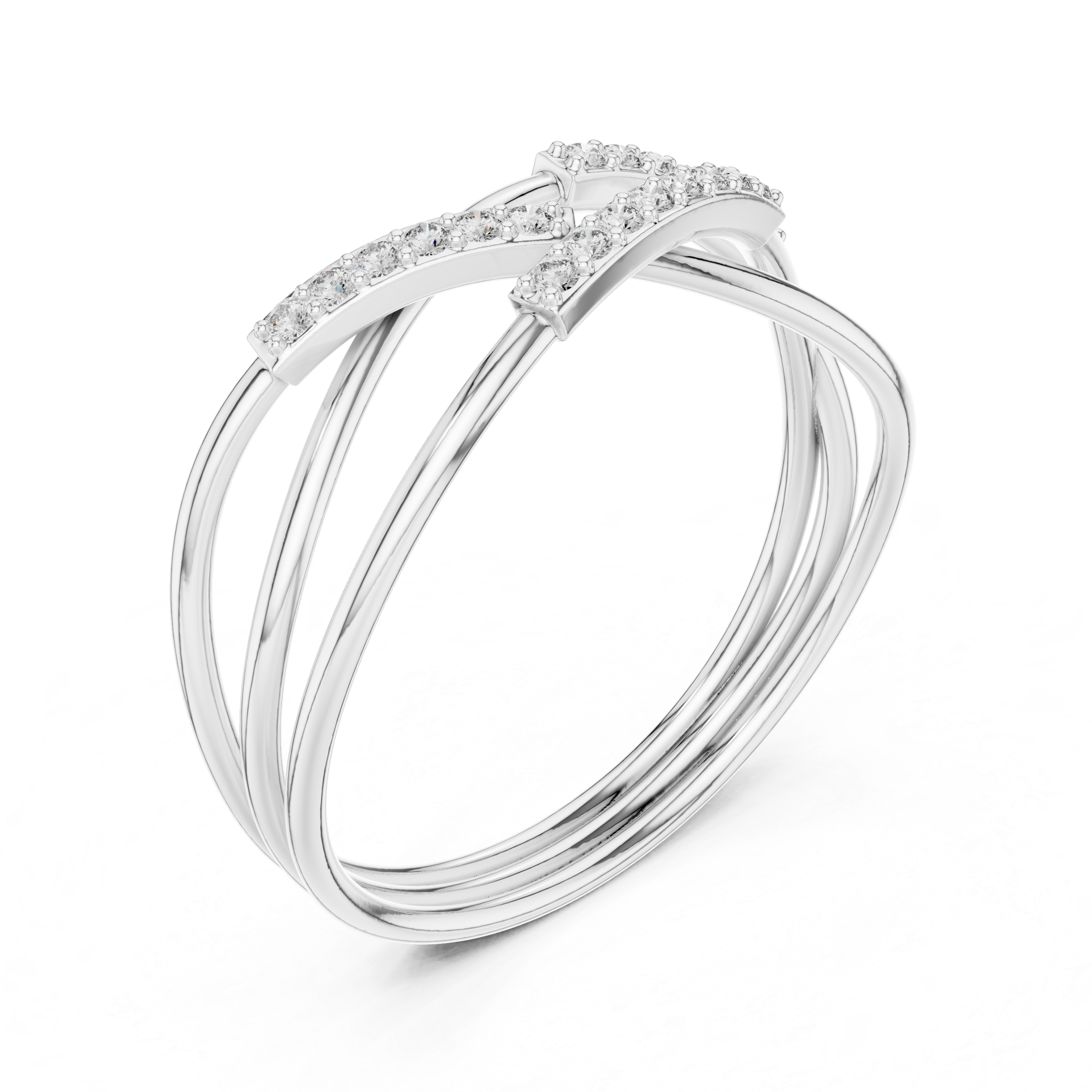 Rose Gold Criss-Cross Diamond Ring – Elegant Multi-Band Design