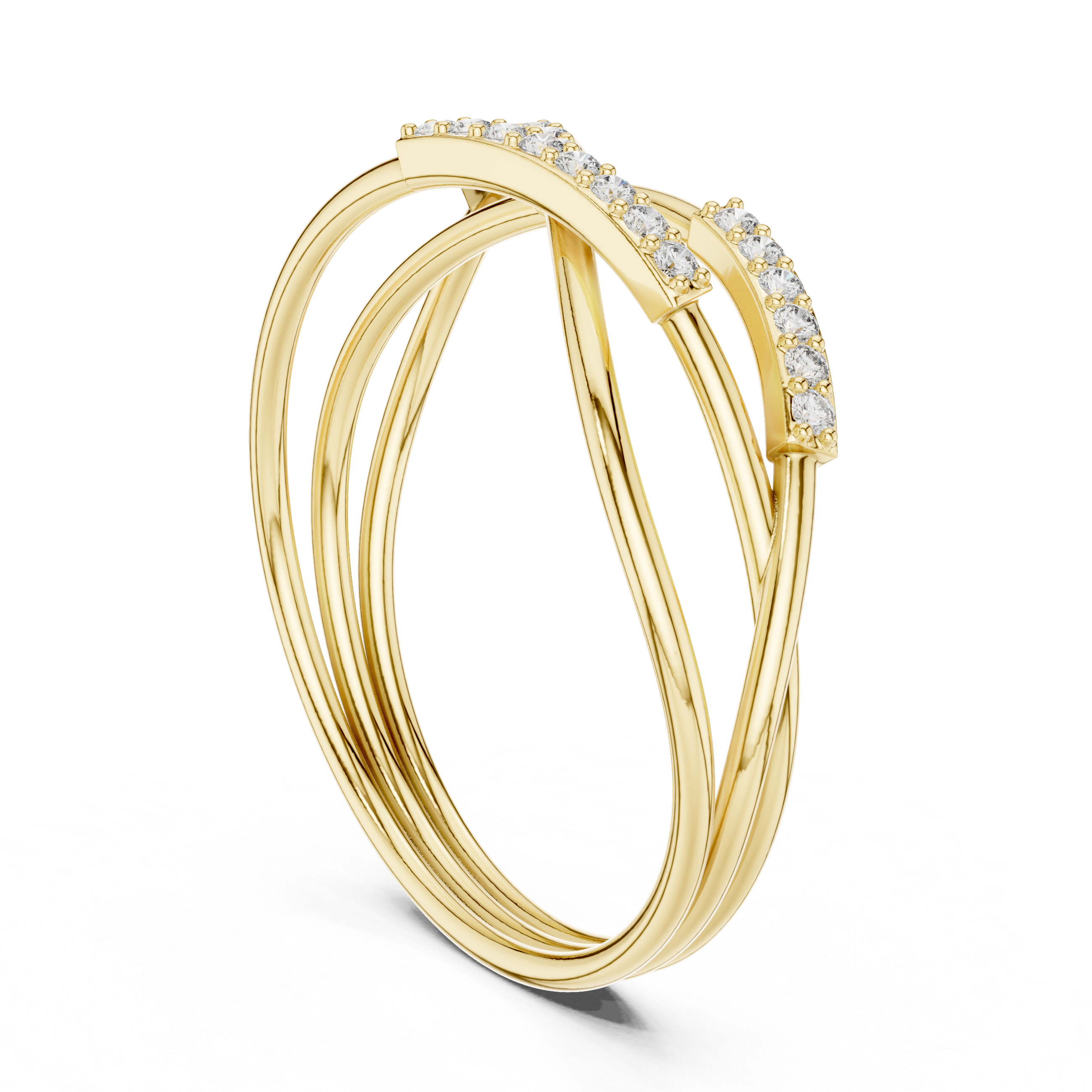 Rose Gold Criss-Cross Diamond Ring – Elegant Multi-Band Design