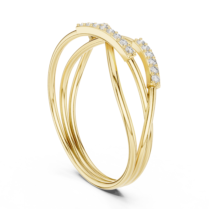 Rose Gold Criss-Cross Diamond Ring – Elegant Multi-Band Design