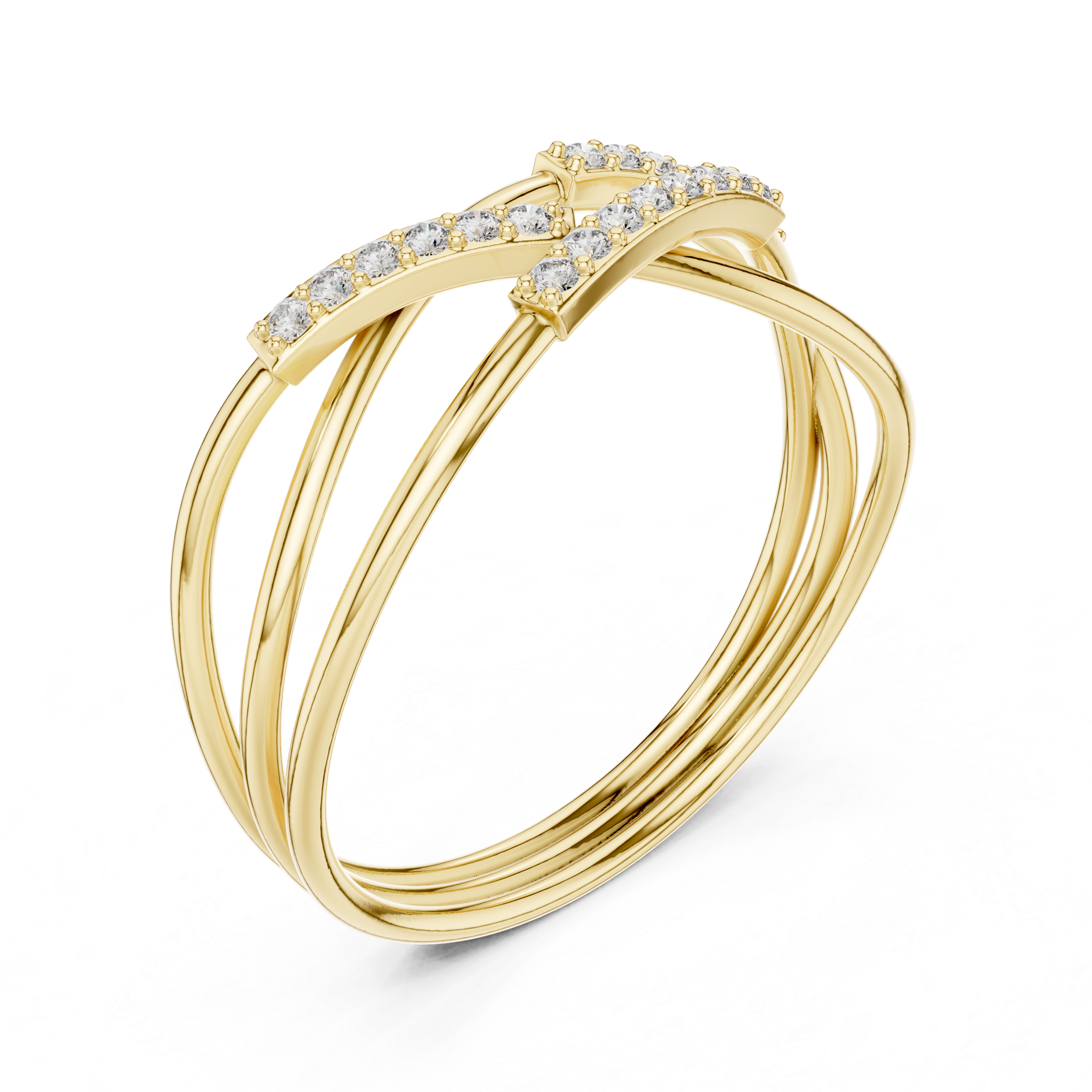 Rose Gold Criss-Cross Diamond Ring – Elegant Multi-Band Design