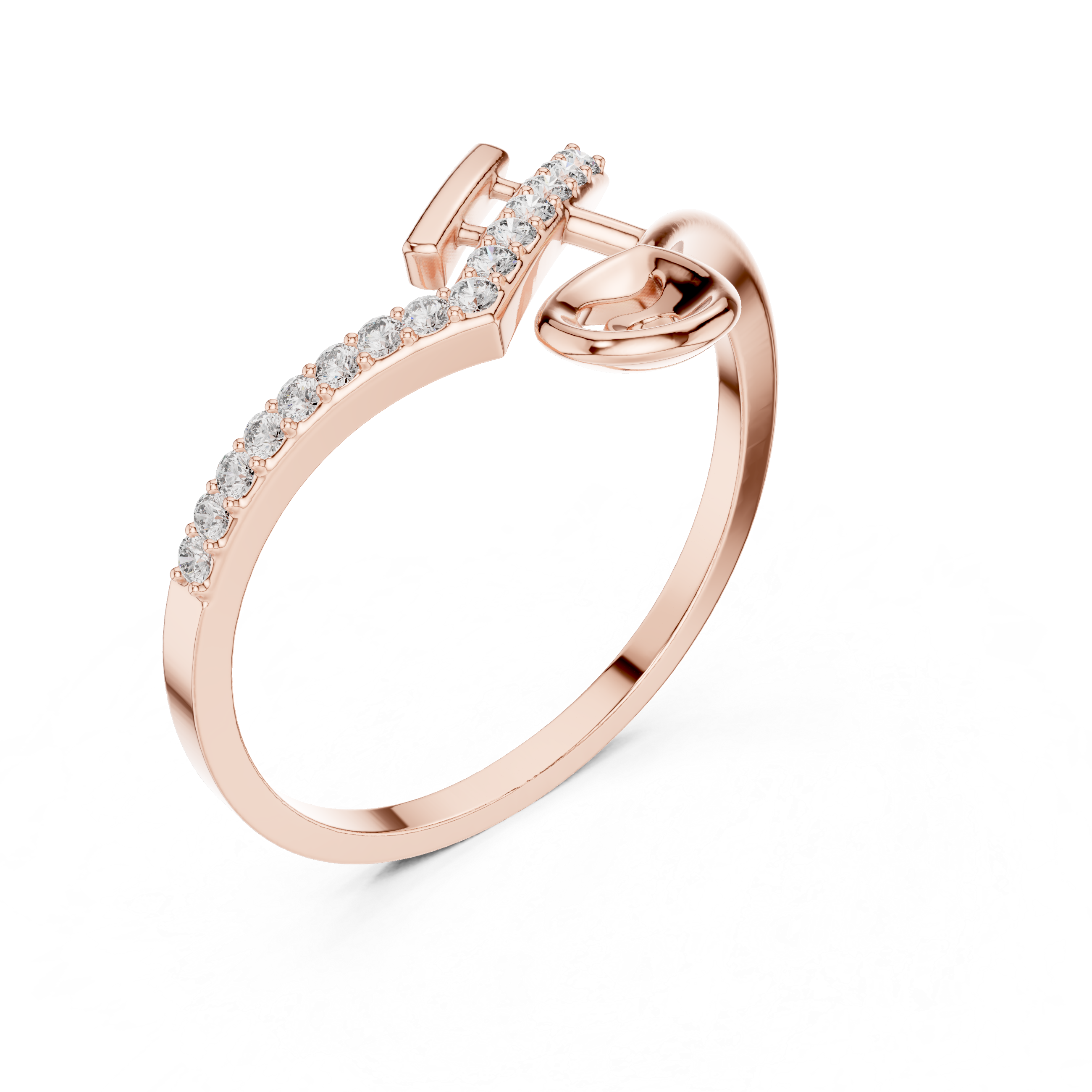 Initial 'H' Lab-Grown Diamond Ring in Rose Gold