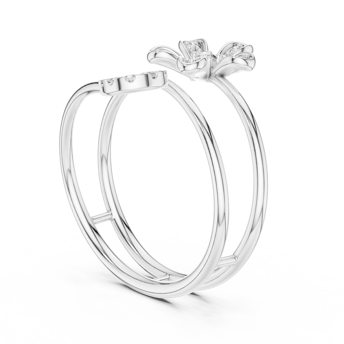 Rose Gold Twin Band Floral  Heart Diamond Ring