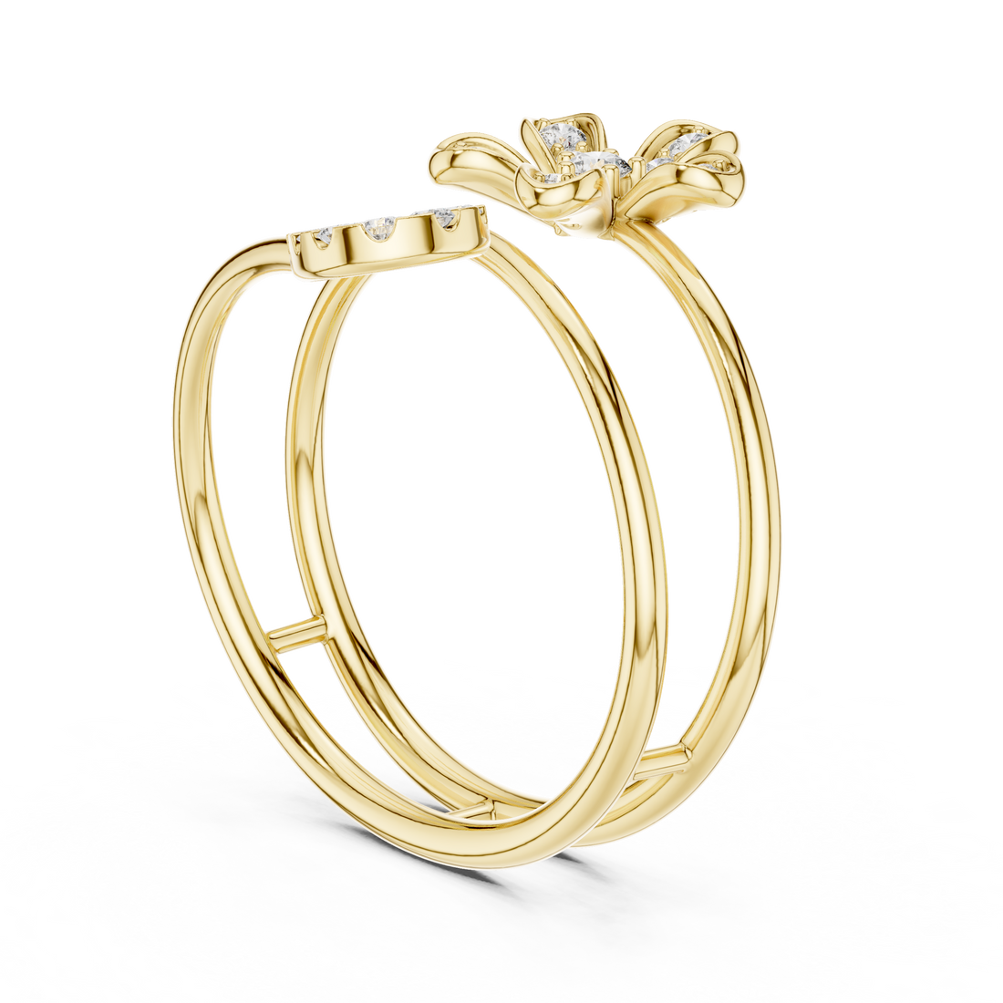 Rose Gold Twin Band Floral  Heart Diamond Ring