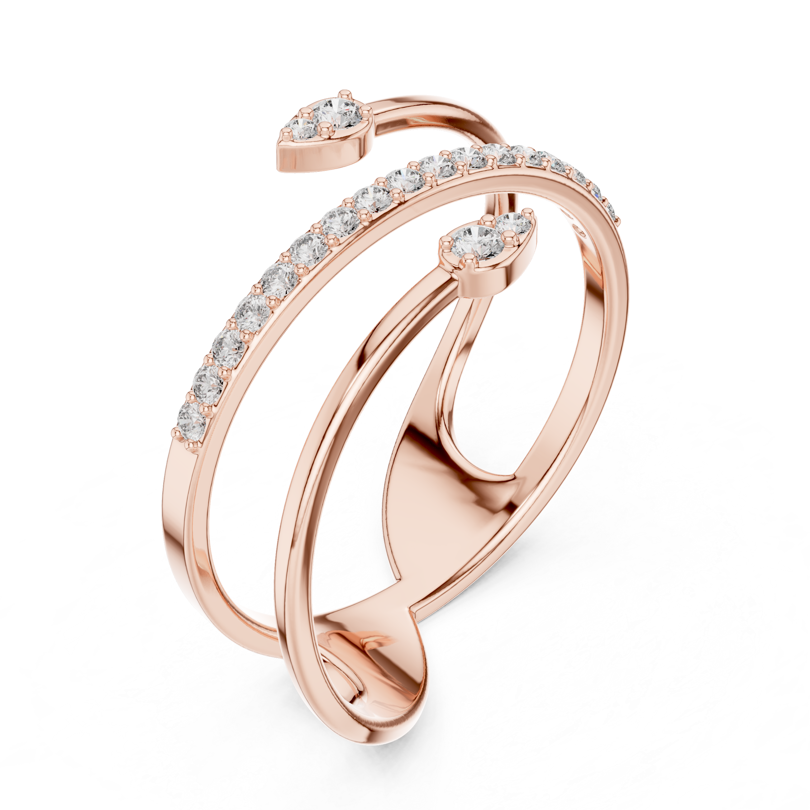 Rose Gold Twin Pear-Cut Open Band Diamond Ring