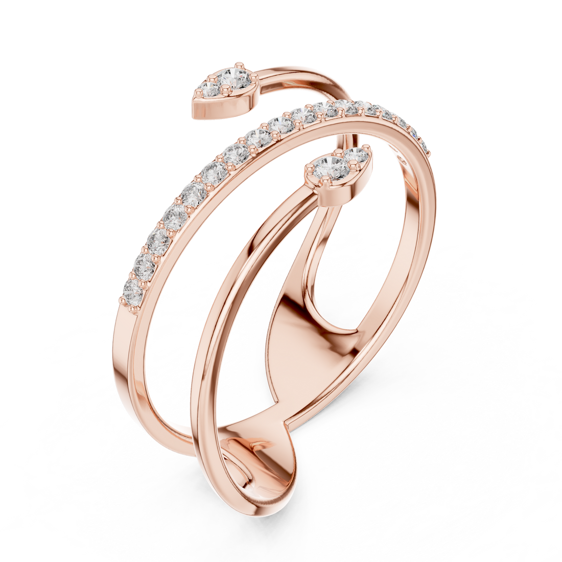 Rose Gold Twin Pear-Cut Open Band Diamond Ring