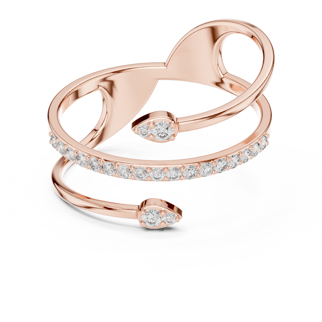 Rose Gold Twin Pear-Cut Open Band Diamond Ring