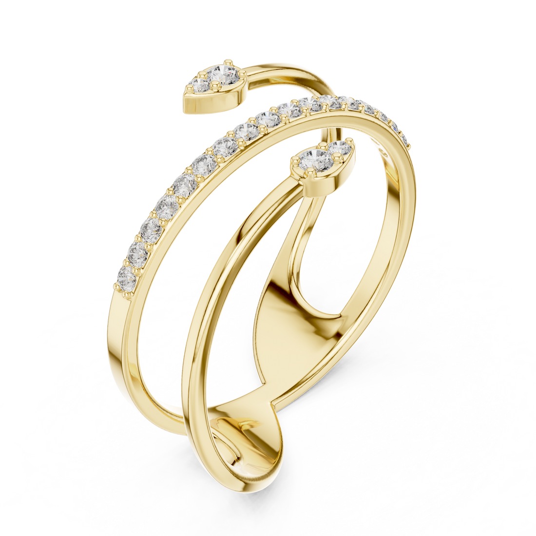 Rose Gold Twin Pear-Cut Open Band Diamond Ring