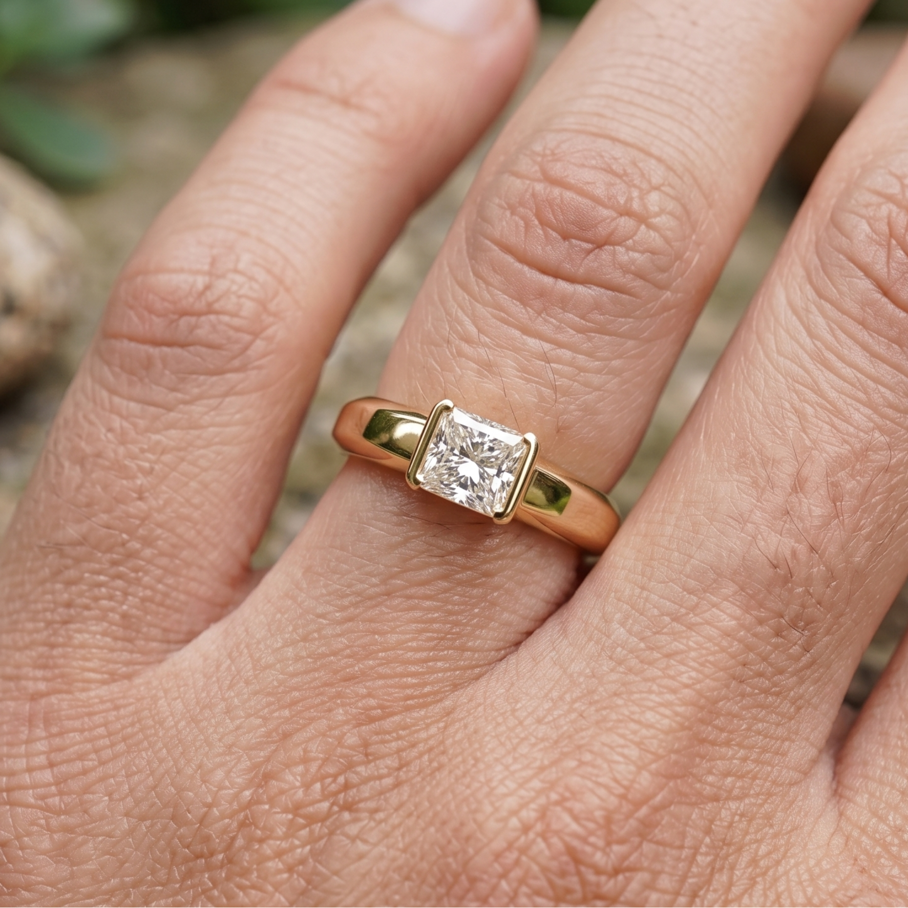 Kiashaa Jewellery 1.93 CT princess-cut solitaire ring in polished yellow gold.