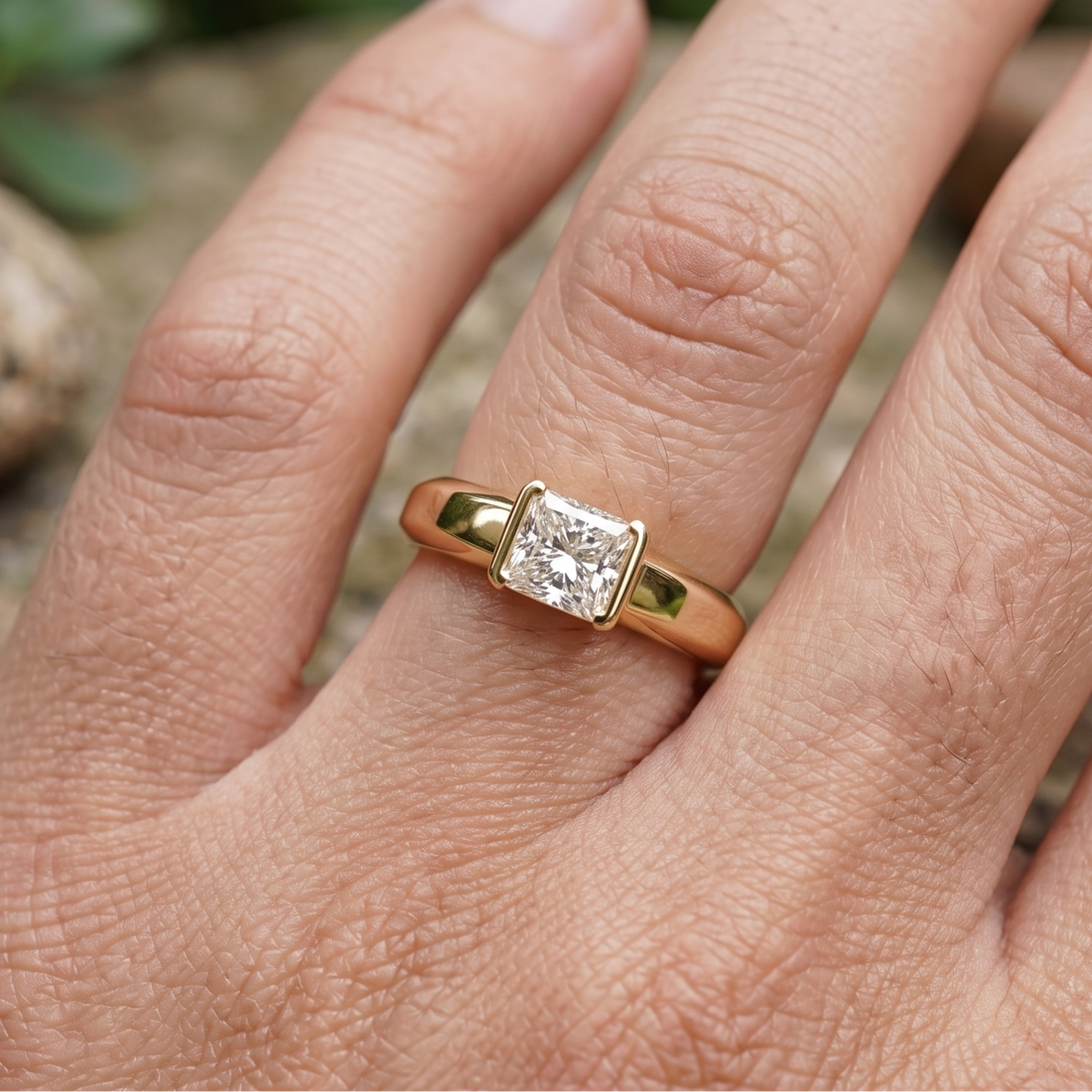 Kiashaa Jewellery 1.93 CT princess-cut solitaire ring in polished yellow gold.