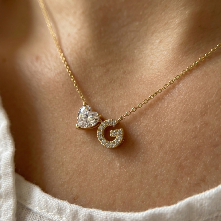 Amour Initial 1.15 CTW Heart Diamond & Custom Letter Necklace in 9K, 14K & 18K Gold
