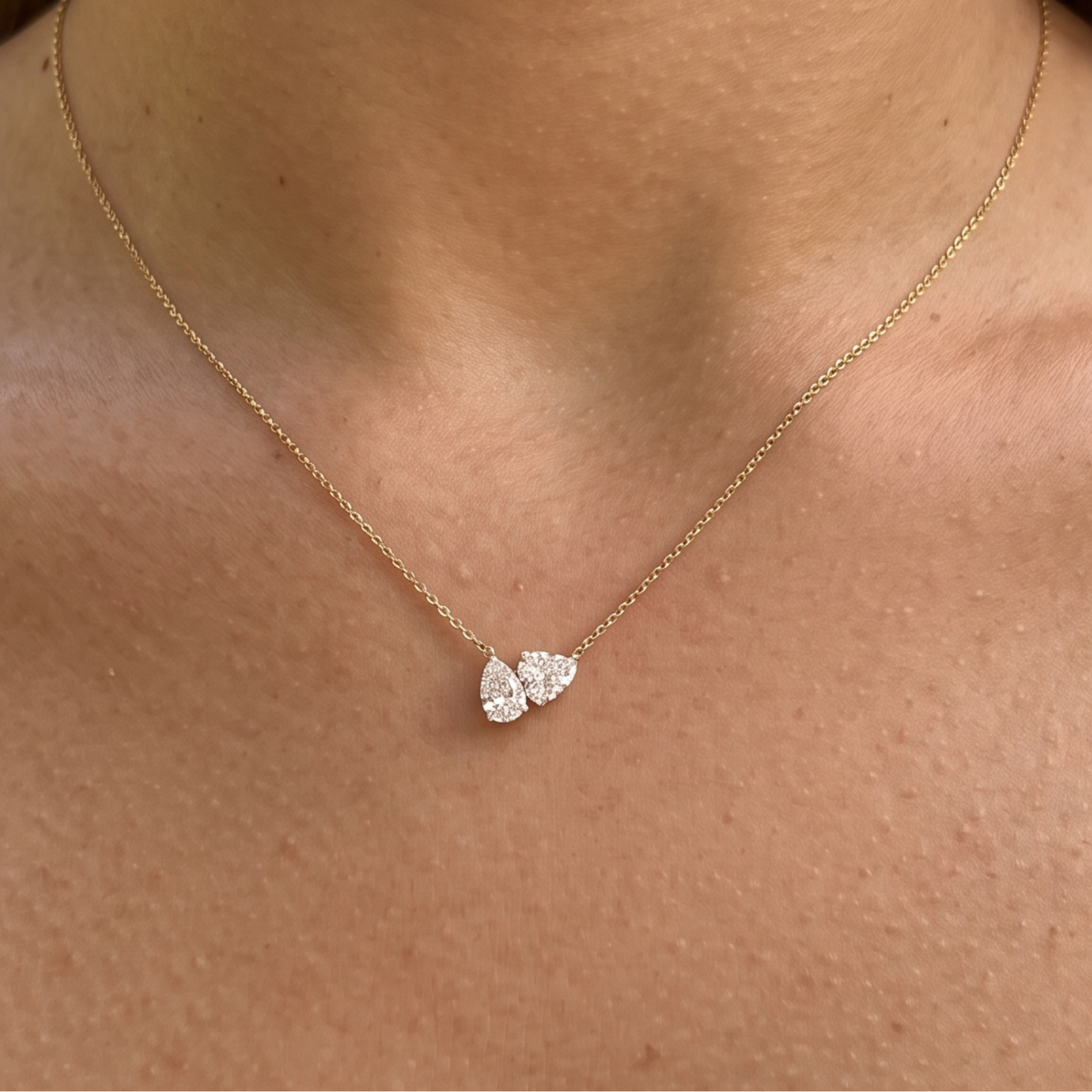 Kiashaa Jewellery 1.45 CTW pear and heart diamond necklace in polished yellow gold.