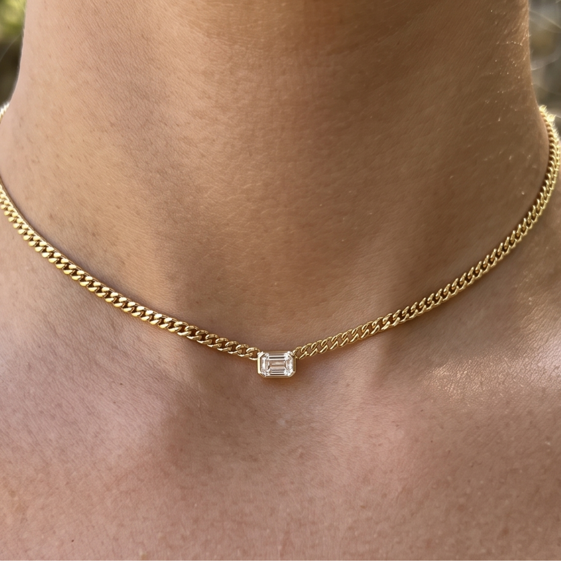 Kiashaa Jewellery 1.73 CT emerald-cut diamond Cuban chain necklace in polished yellow gold.