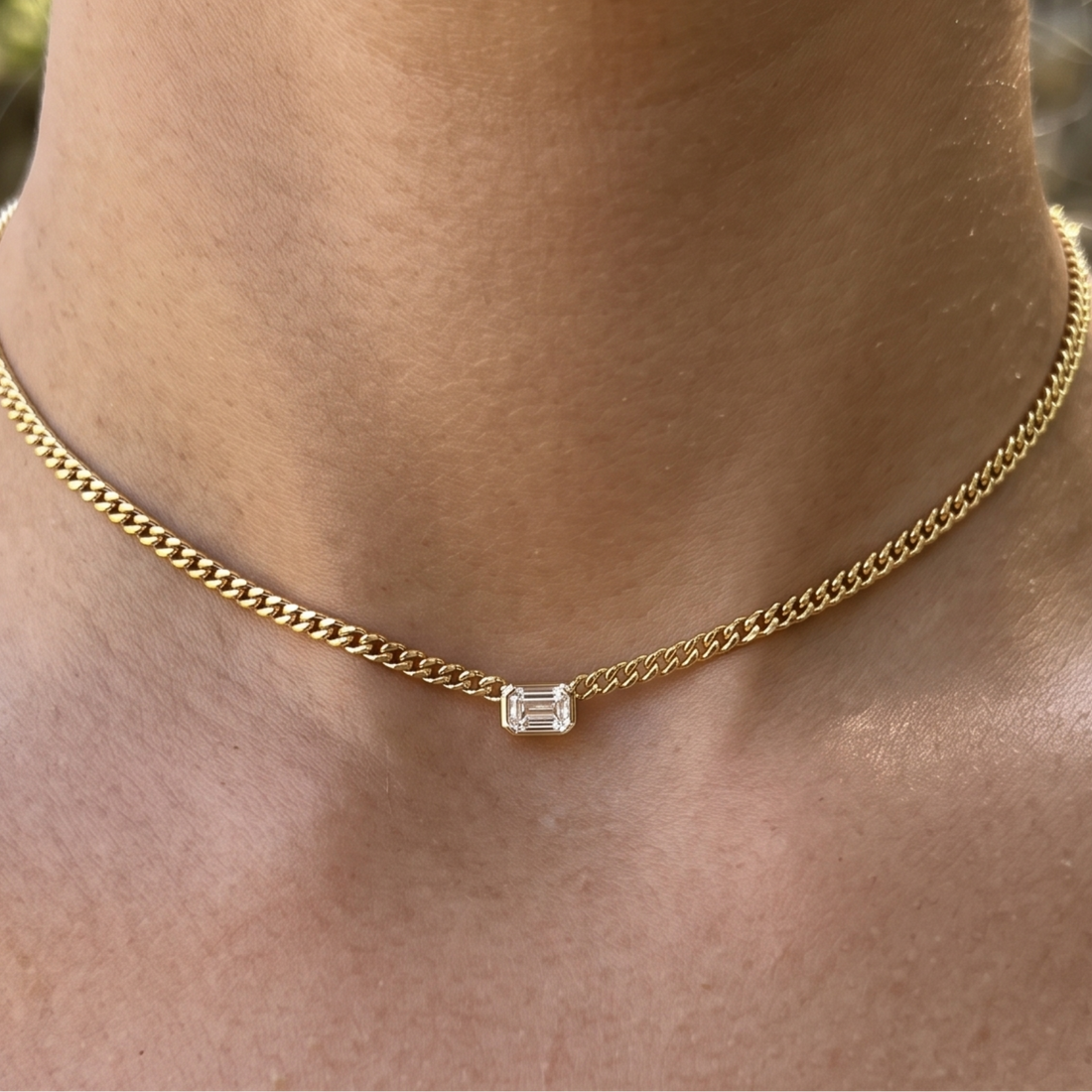 Kiashaa Jewellery 1.73 CT emerald-cut diamond Cuban chain necklace in polished yellow gold.