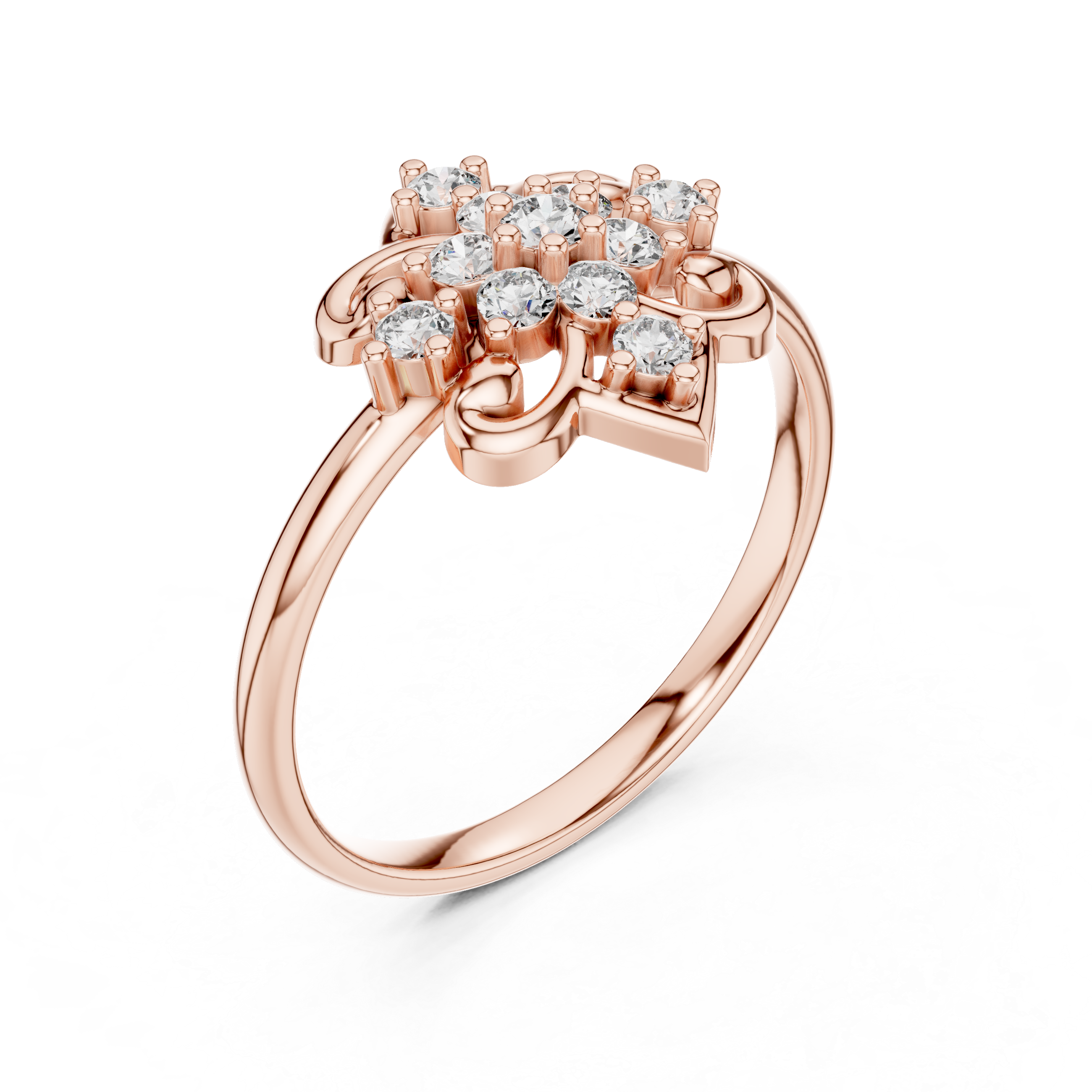 Elegant Rose Gold Floral Cluster Lab-Grown Diamond Ring