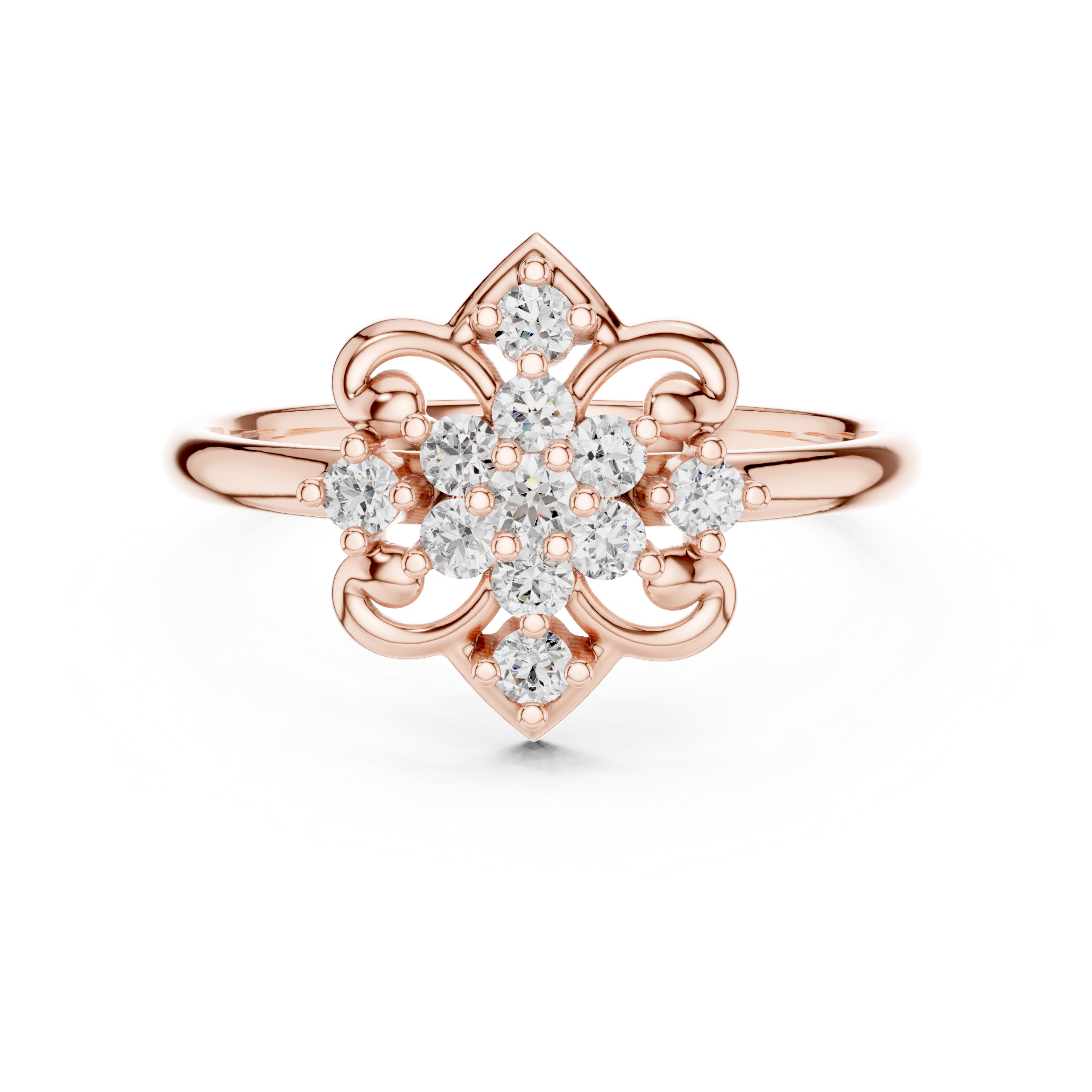 Elegant Rose Gold Floral Cluster Lab-Grown Diamond Ring