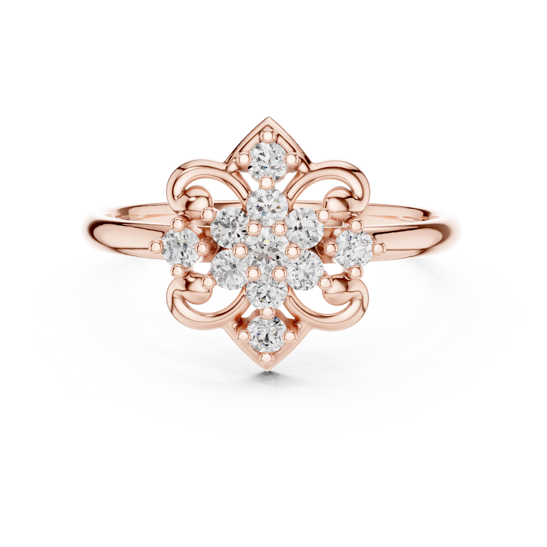 Elegant Rose Gold Floral Cluster Lab-Grown Diamond Ring