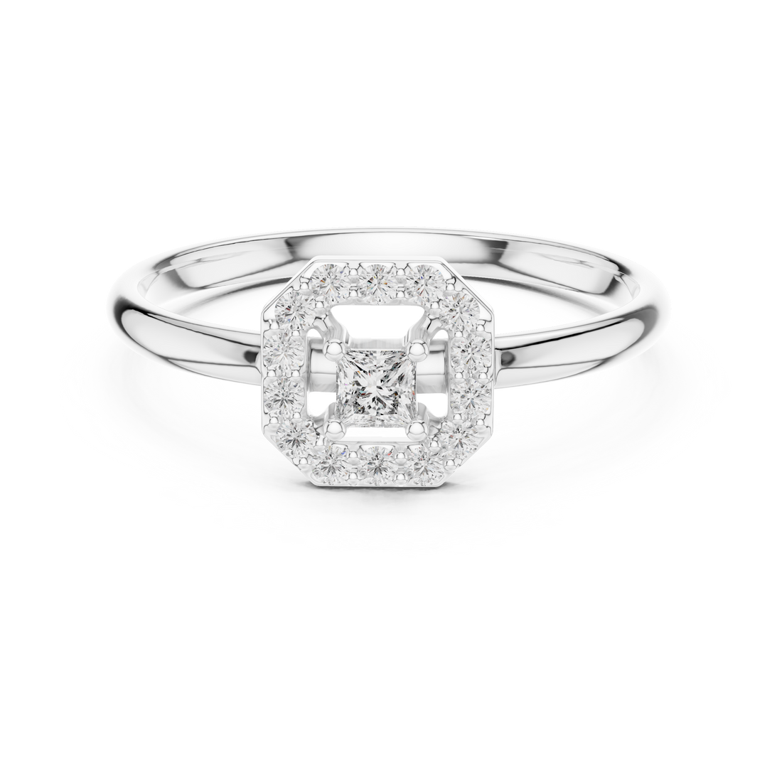 Halo Lab-Grown Diamond Ring in 14K/18K Gold | Kiashaa Jewellery