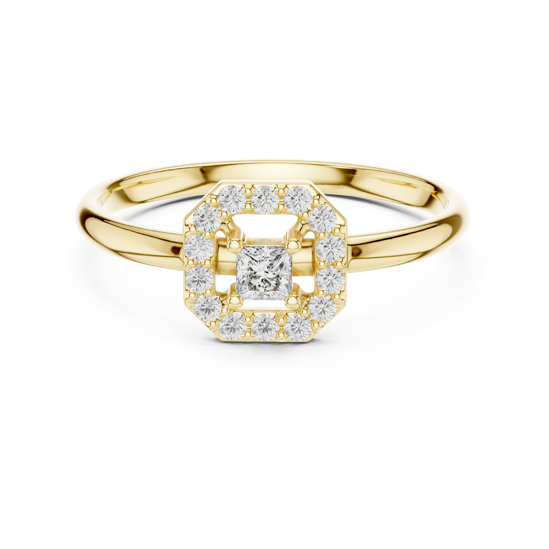 Halo Lab-Grown Diamond Ring in 14K/18K Gold | Kiashaa Jewellery
