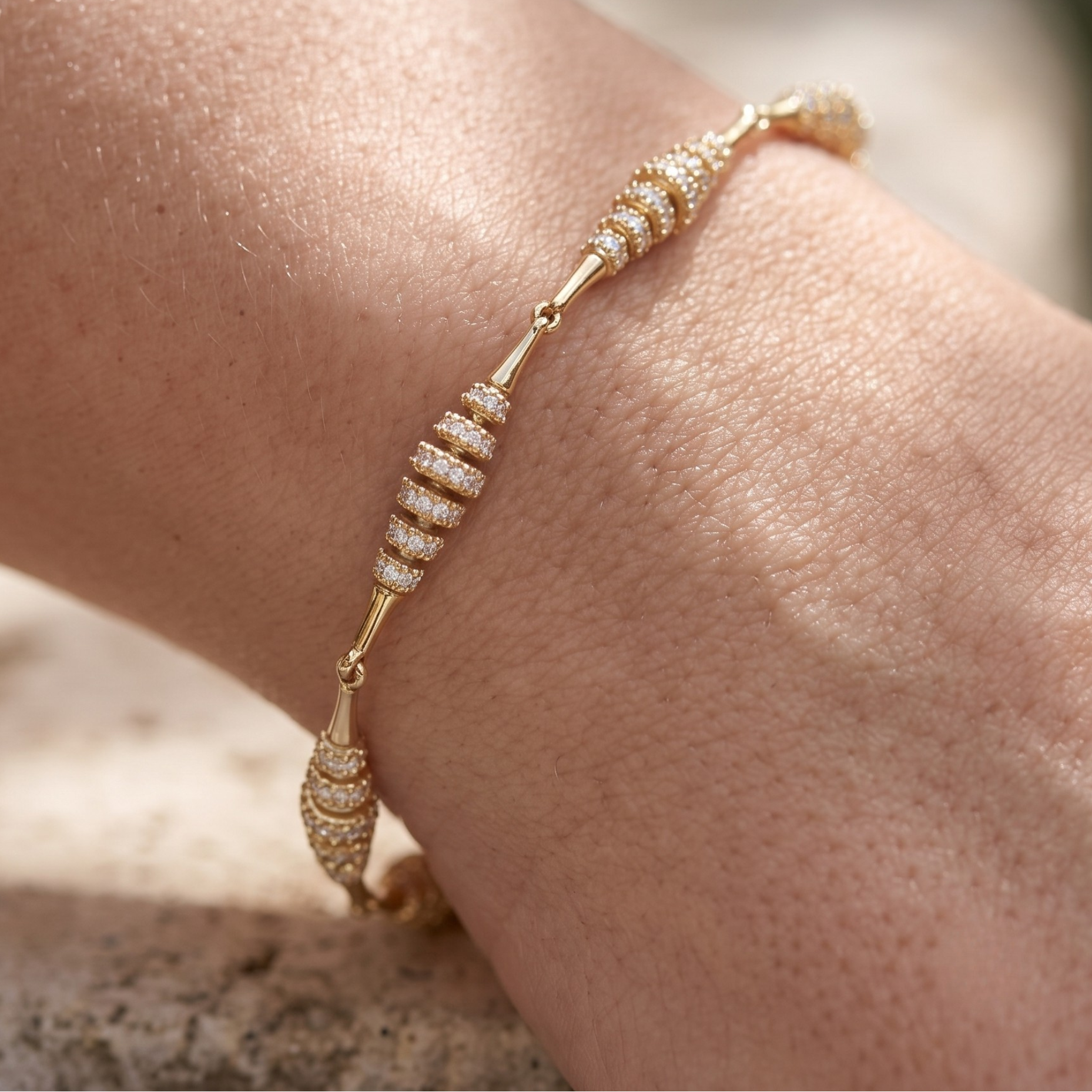 Kiashaa Jewellery 2.55 CTW round diamond station bracelet in polished yellow gold.