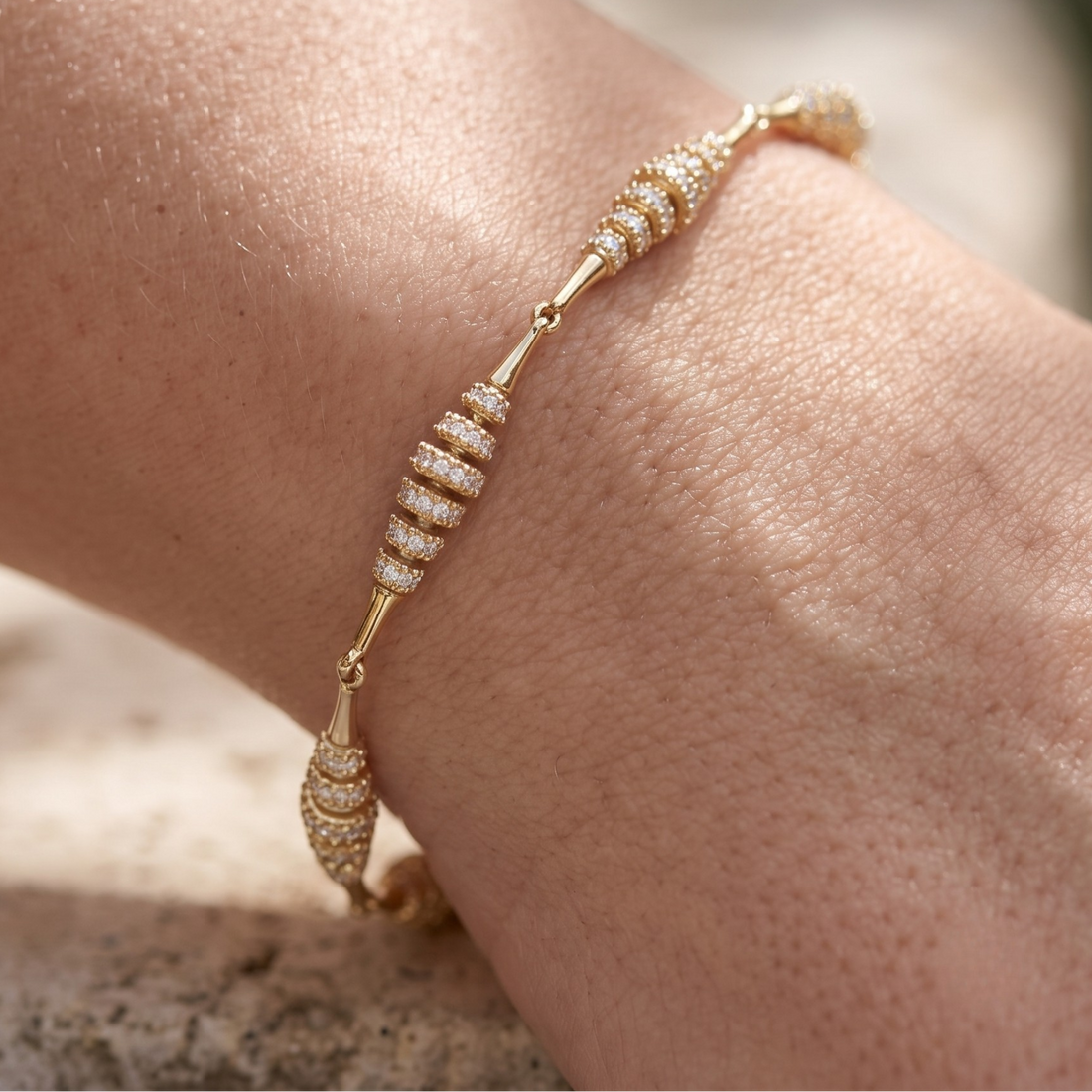 Kiashaa Jewellery 2.55 CTW round diamond station bracelet in polished yellow gold.