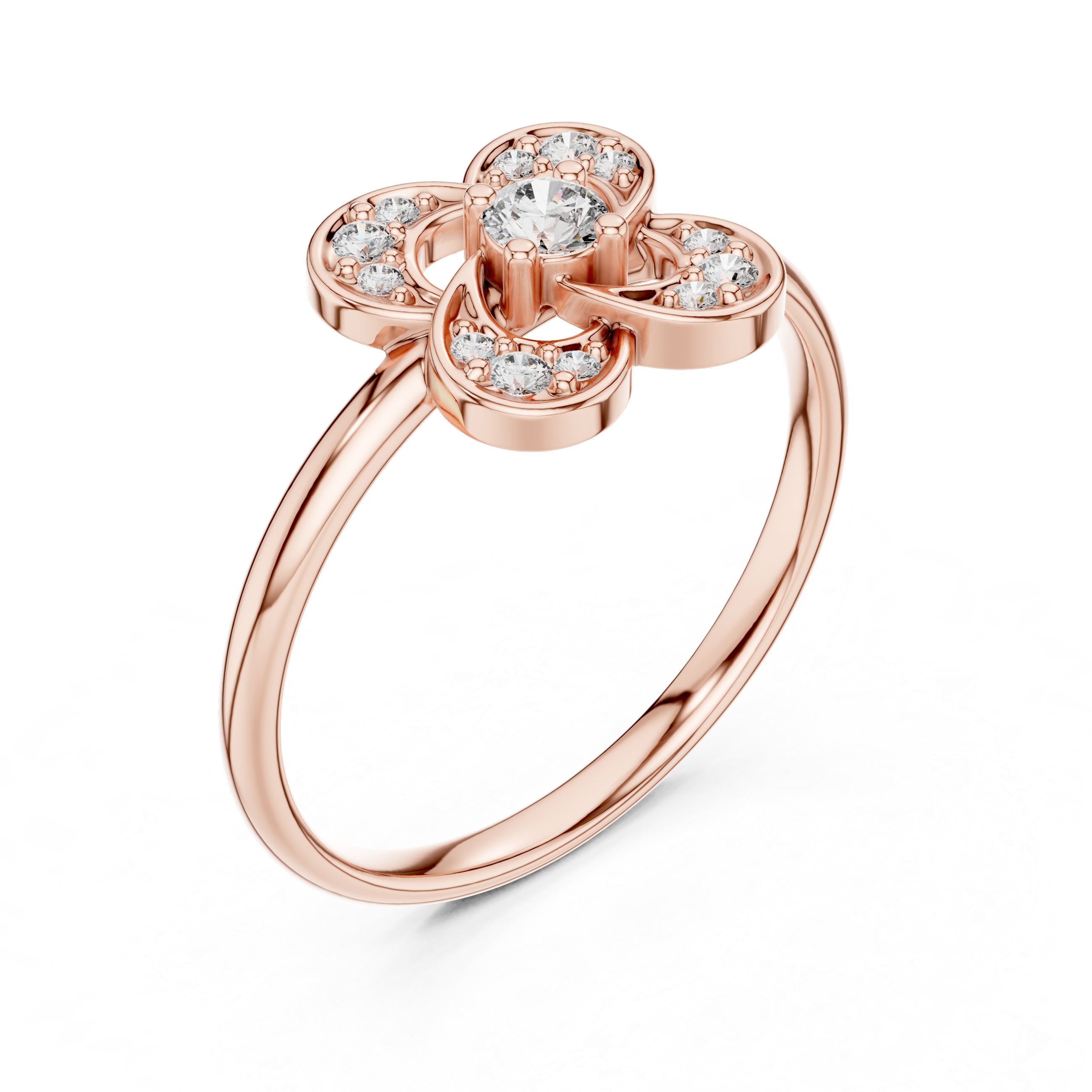 Floral Four-Petal Lab-Grown Diamond Ring | 14K ,18K Gold | Kiashaa Jewellery