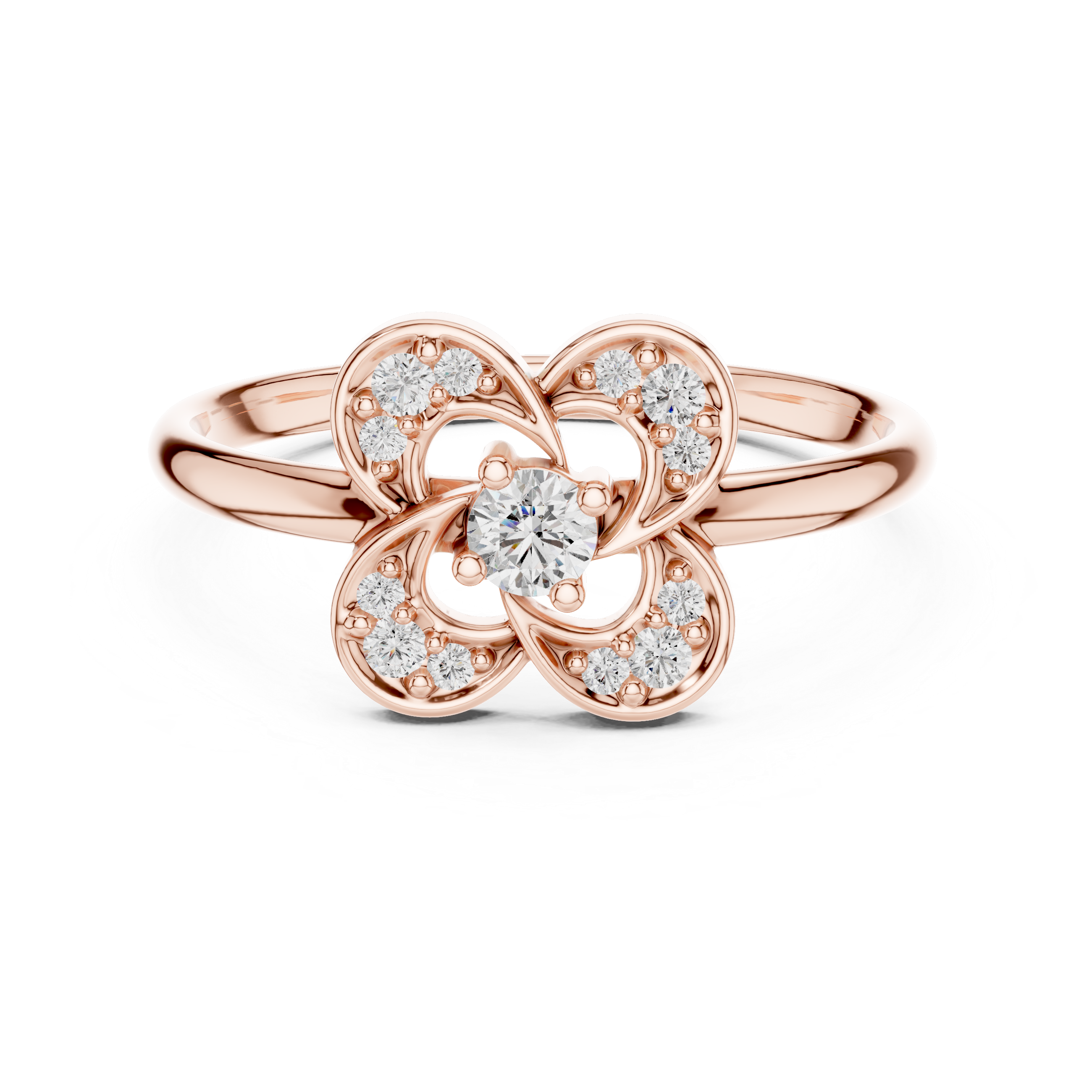 Floral Four-Petal Lab-Grown Diamond Ring | 14K ,18K Gold | Kiashaa Jewellery