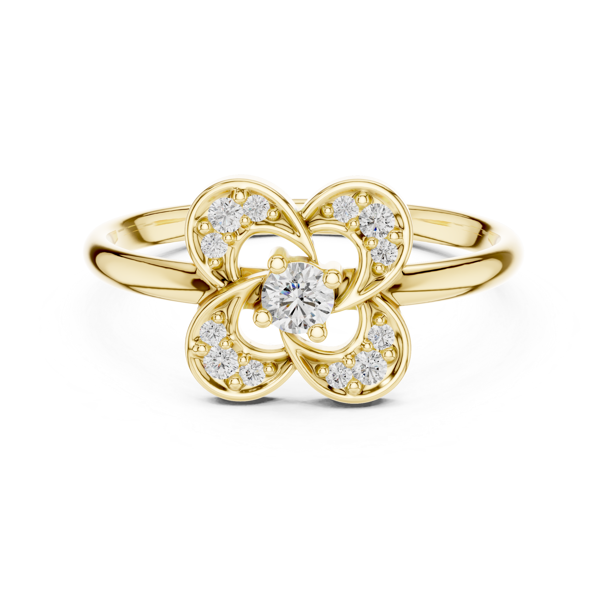 Floral Four-Petal Lab-Grown Diamond Ring | 14K ,18K Gold | Kiashaa Jewellery