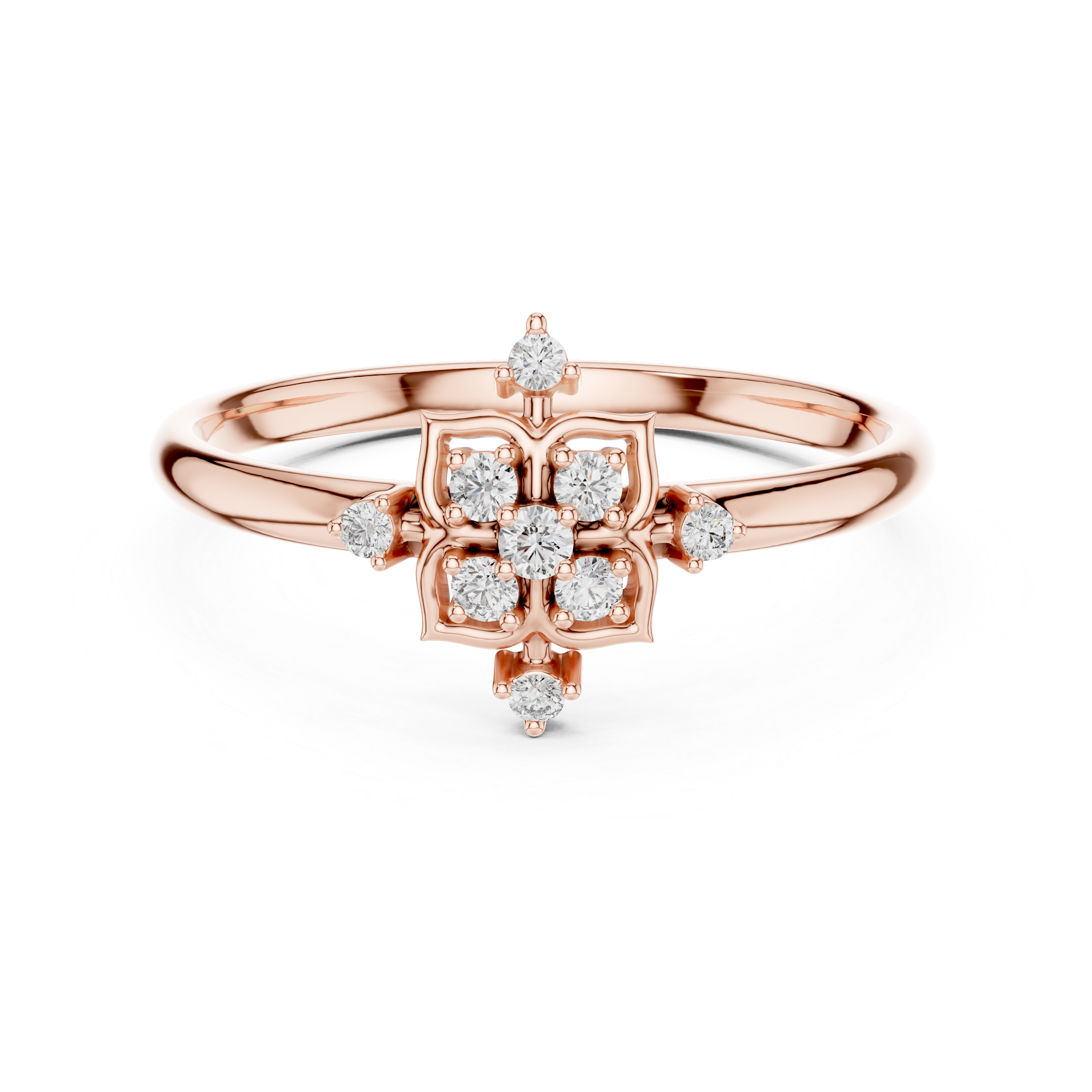 Rose Gold Hexa Floral Lab-Grown Diamond Ring | IGI Certified | Kiashaa Jewellery