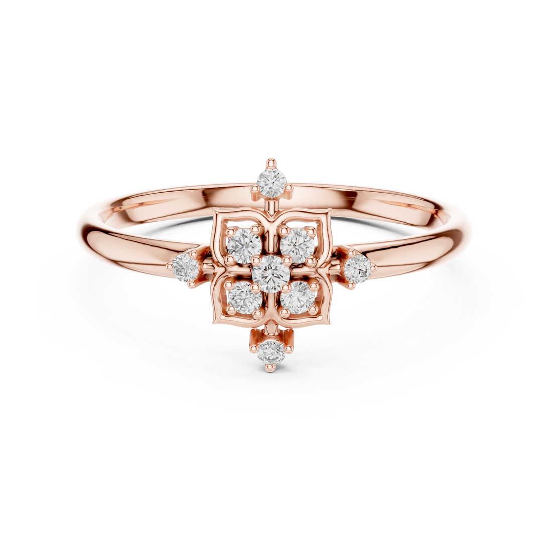 Rose Gold Hexa Floral Lab-Grown Diamond Ring | IGI Certified | Kiashaa Jewellery