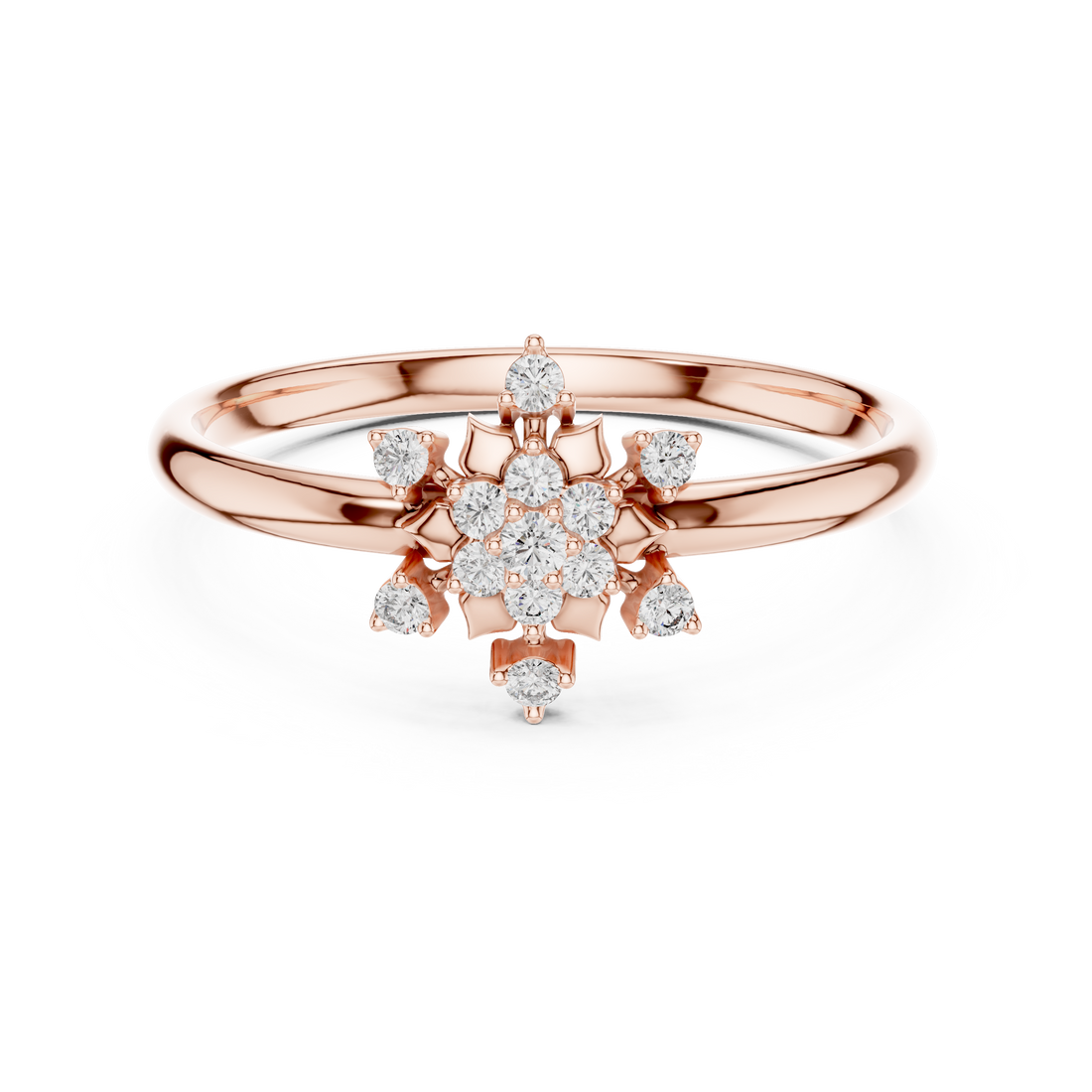 Rose Gold Floral Cluster Lab-Grown Diamond Ring | IGI Certified | Kiashaa Jewellery