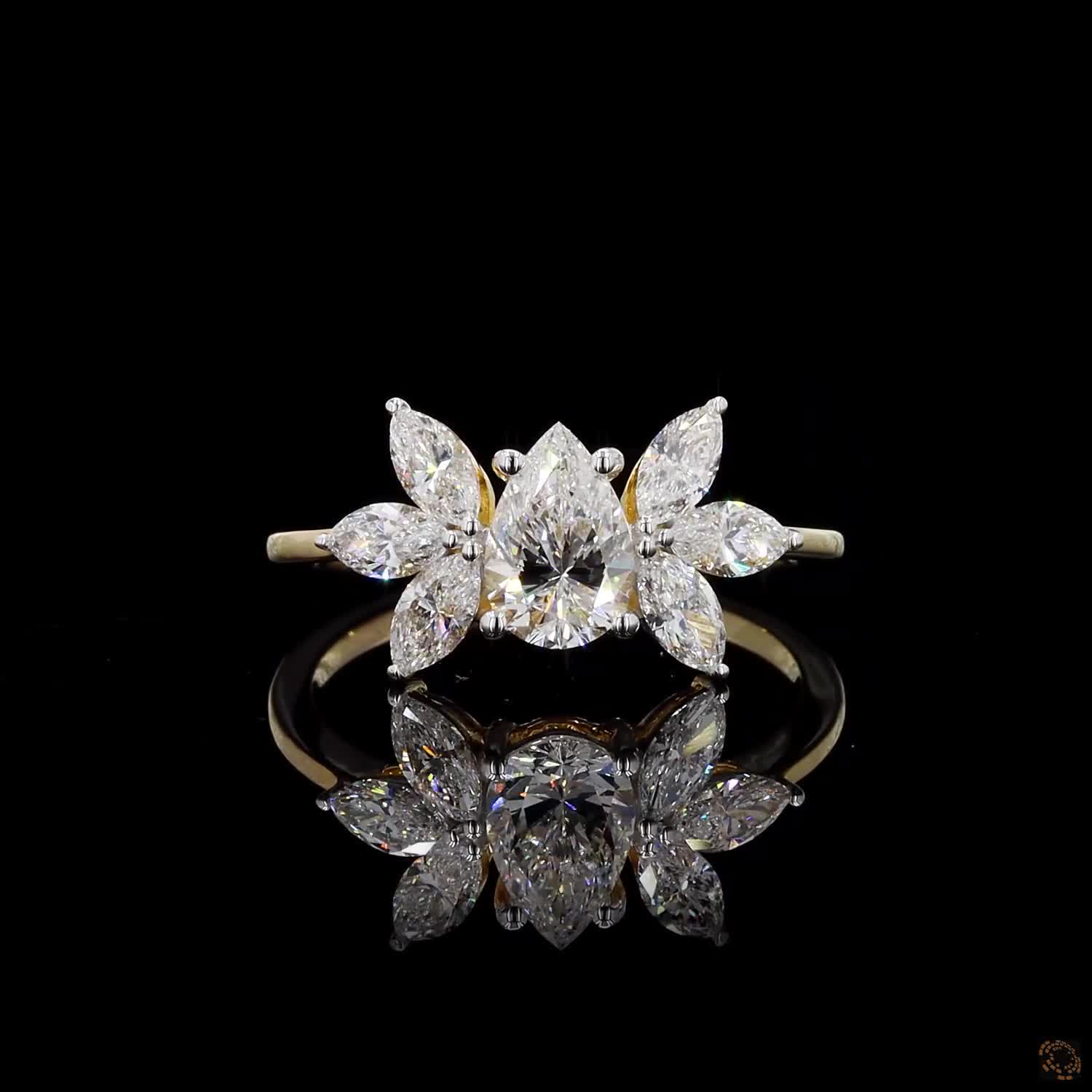 Pear & Marquise Diamond Floral Cluster Ring in 9K, 14K & 18K Gold