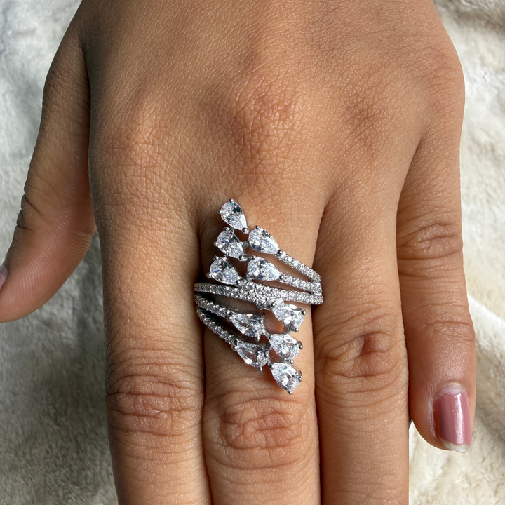 Pear leaf lab-grown diamond wrap ring in white gold by Kiashaa Jewellery.