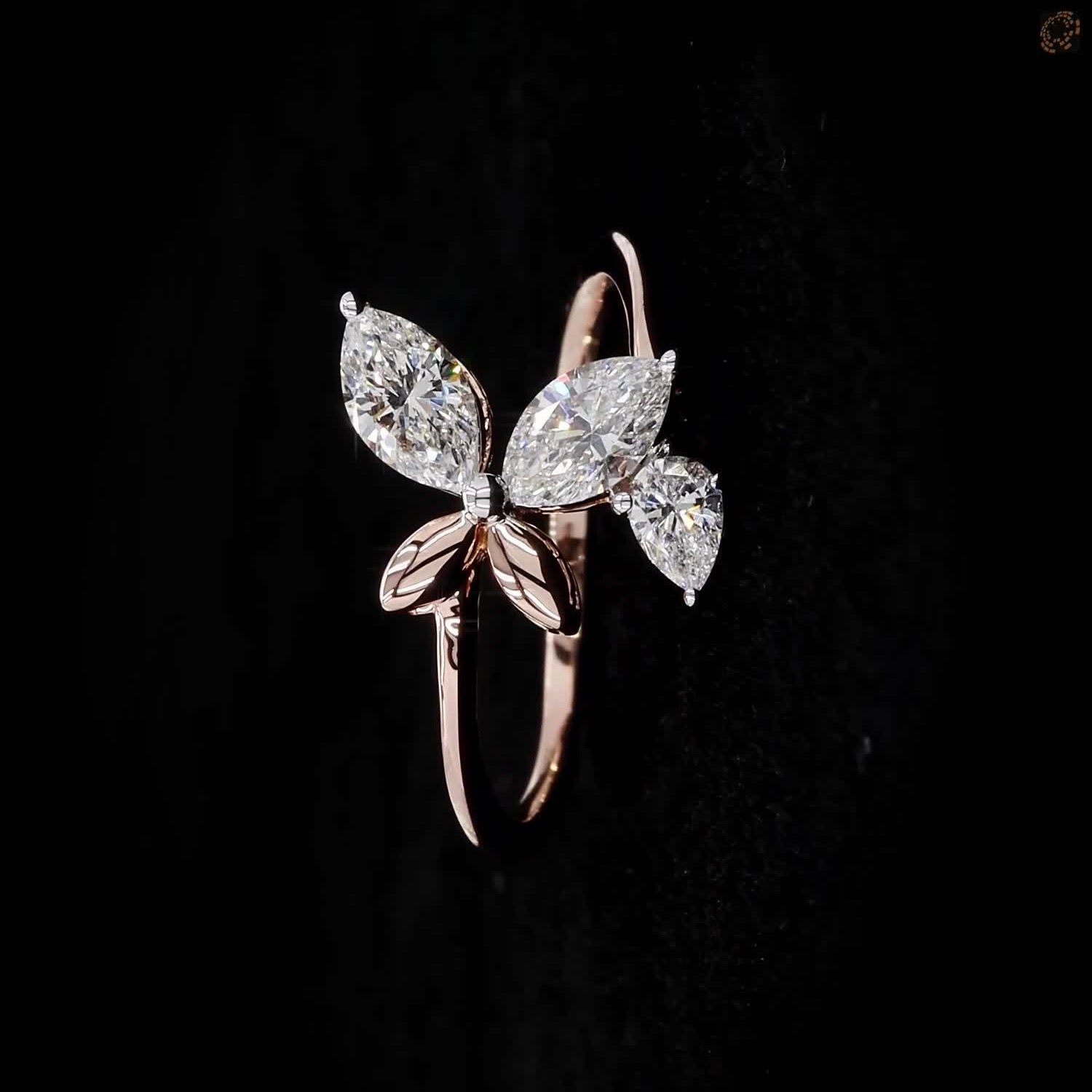 Marquise Diamond Butterfly Ring in 9K, 14K & 18K Gold
