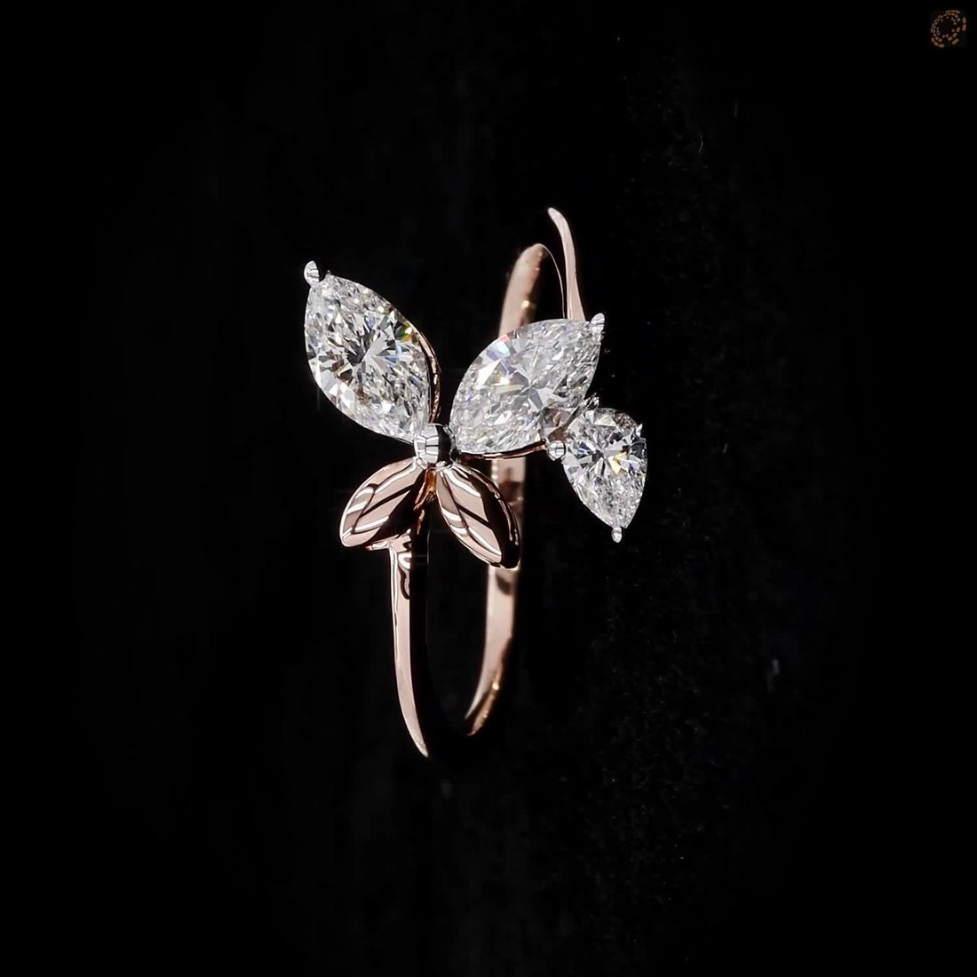 Marquise Diamond Butterfly Ring in 9K, 14K & 18K Gold