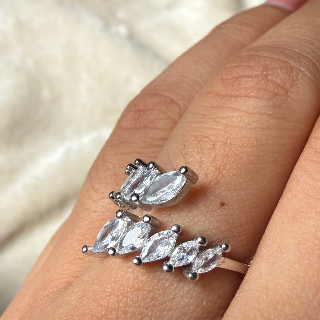 Ten marquise lab-grown diamond open wrap ring in white gold by Kiashaa Jewellery.