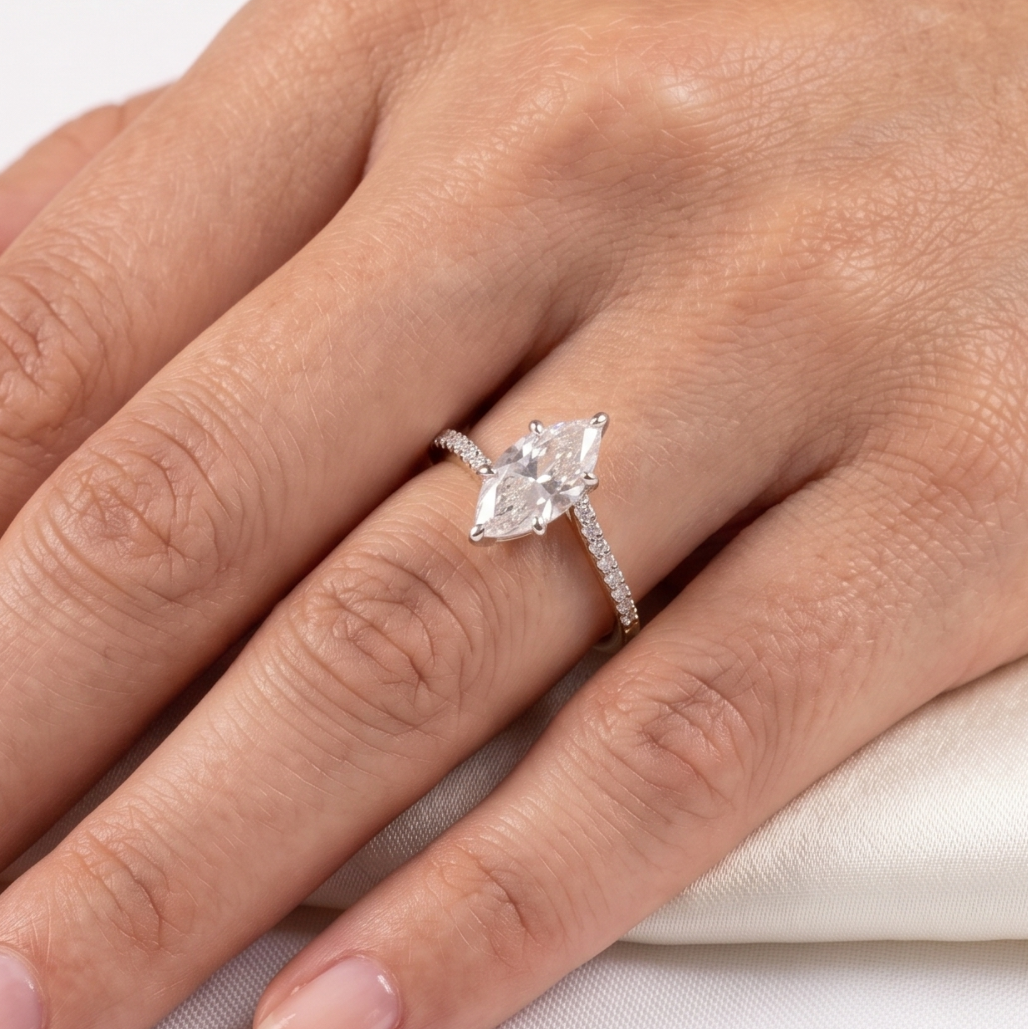 Marquise Diamond Pavé Engagement Ring in 9K, 14K & 18K Gold