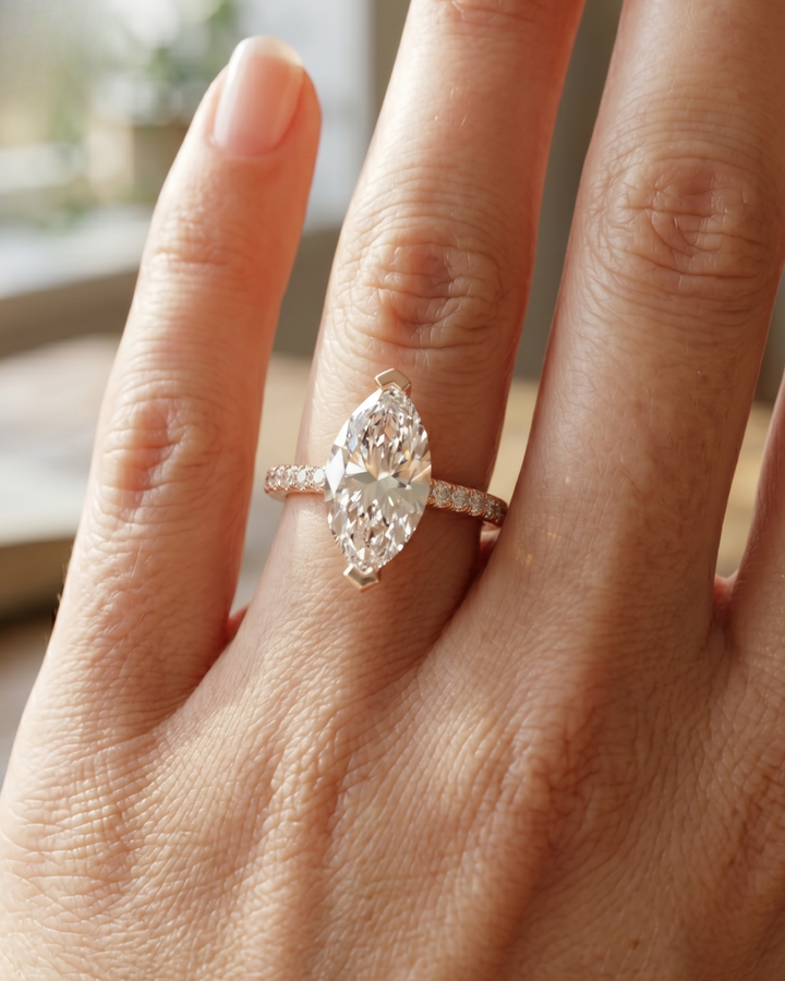 2.304 carat marquise lab-grown diamond ladies ring in rose gold