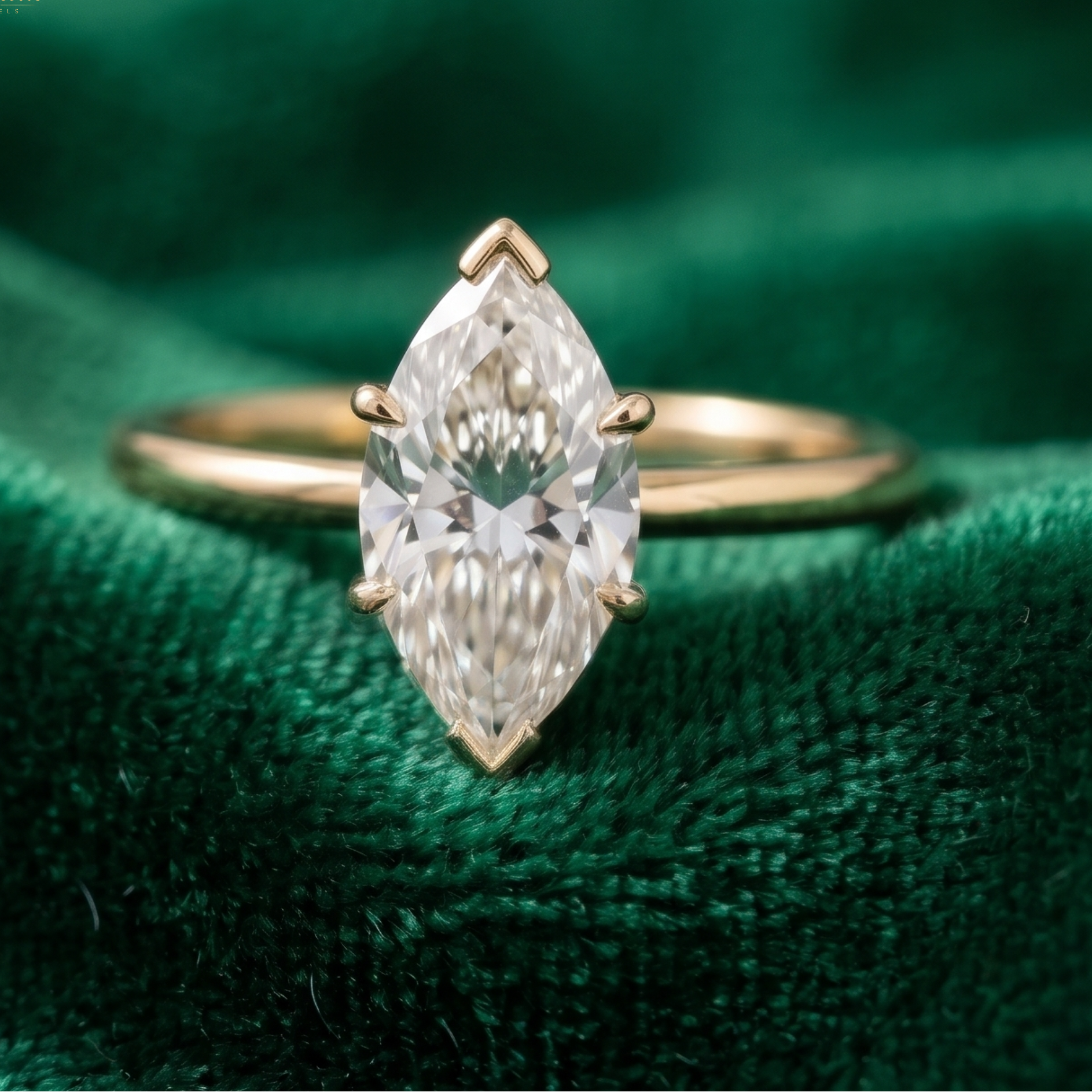 0.97 CT marquise diamond solitaire engagement ring in yellow gold