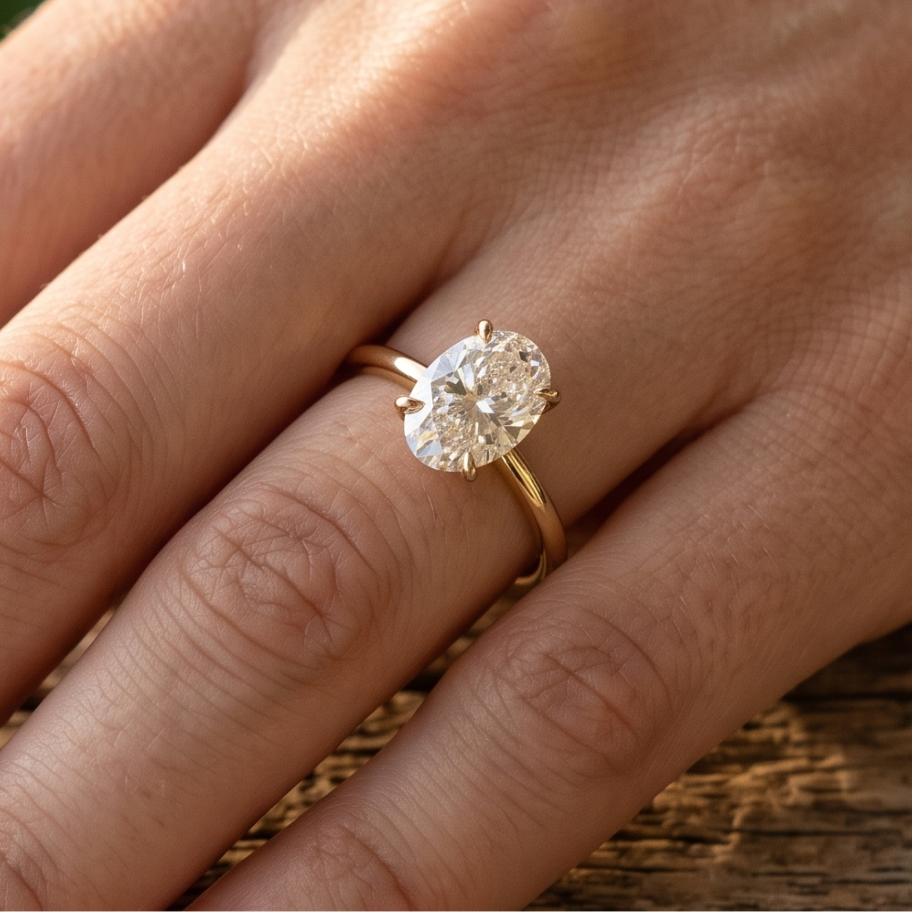 Kiashaa Jewellery 0.78 CT oval solitaire diamond ring in polished yellow gold.