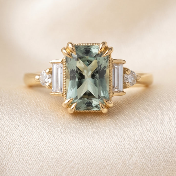 2.30 CT green emerald and diamond ring in yellow gold