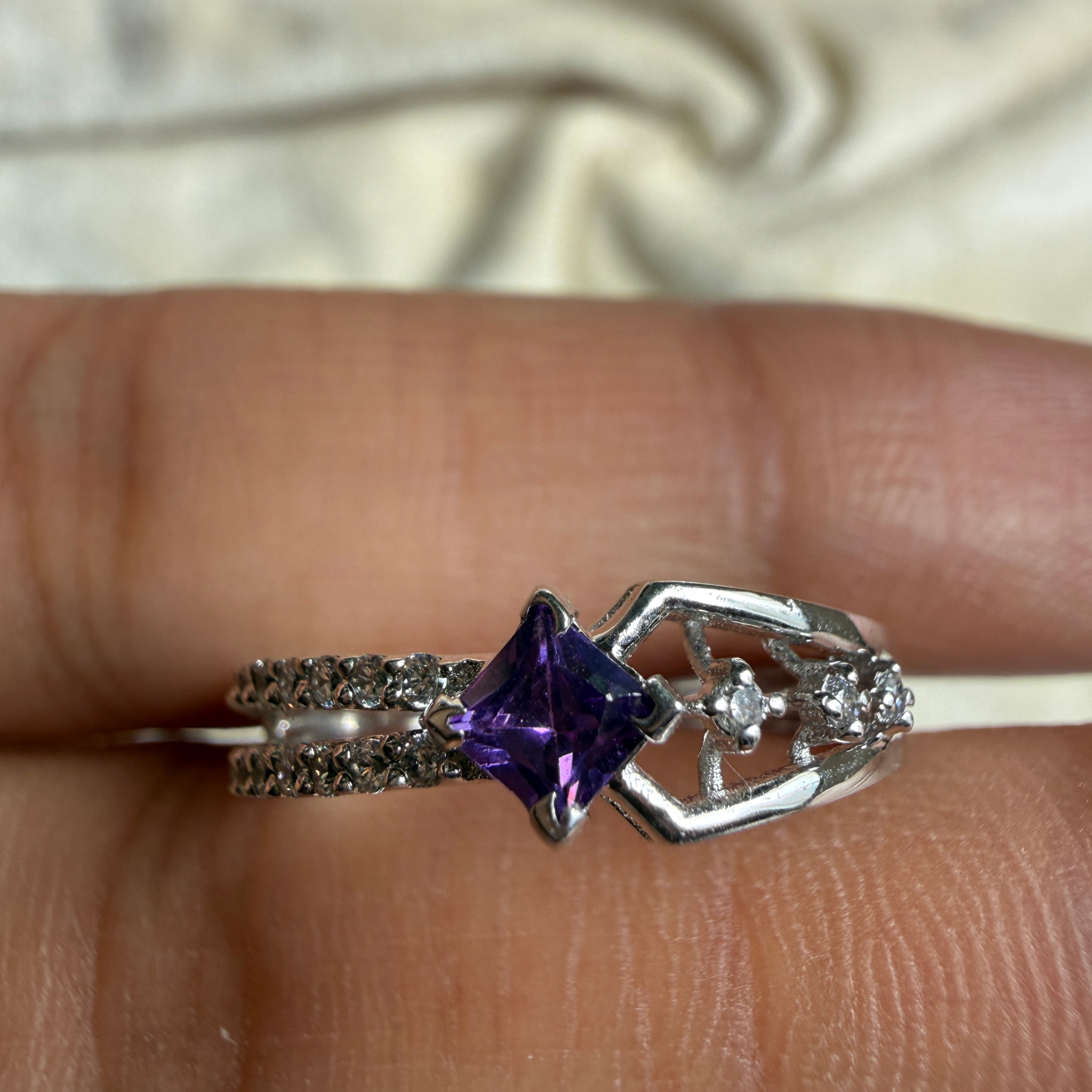Blue princess-cut gemstone and lab-grown diamond ring by Kiashaa Jewellery.