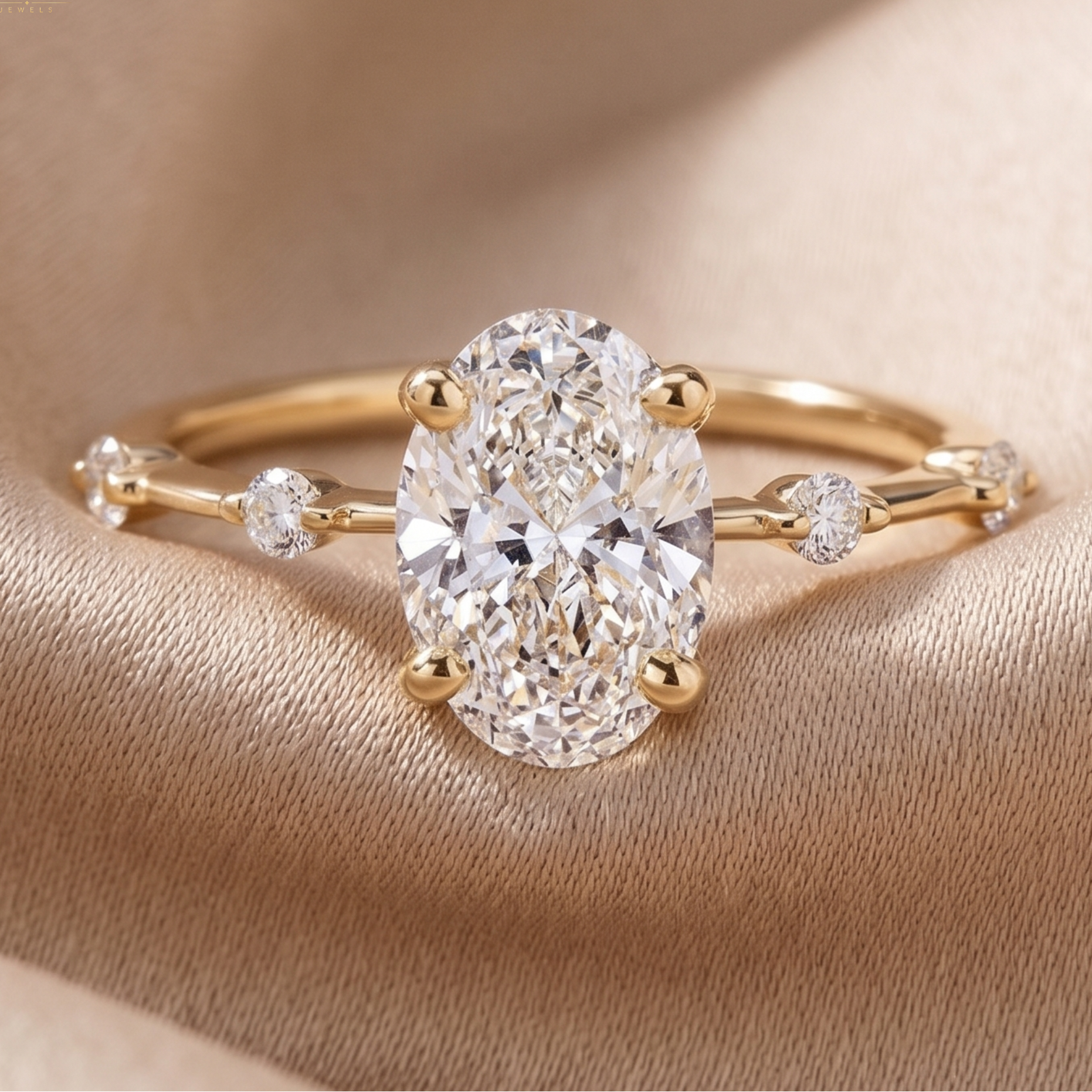 2.28 CT oval and round diamond engagement ring in yellow gold